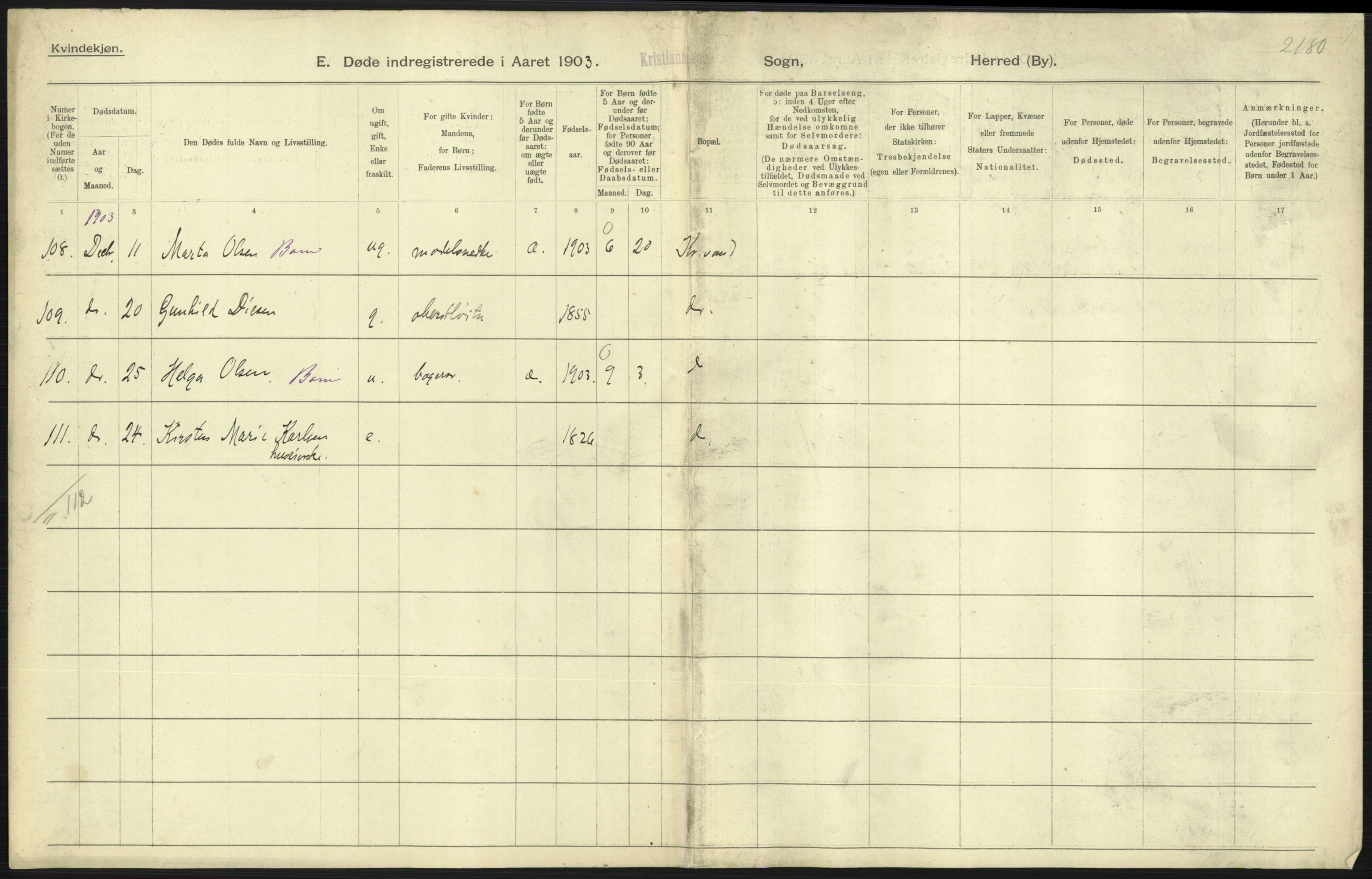 Statistisk sentralbyrå, Sosiodemografiske emner, Befolkning, AV/RA-S-2228/D/Df/Dfa/Dfaa/L0011: Lister og Mandal amt: Fødte, gifte, døde, 1903, p. 529