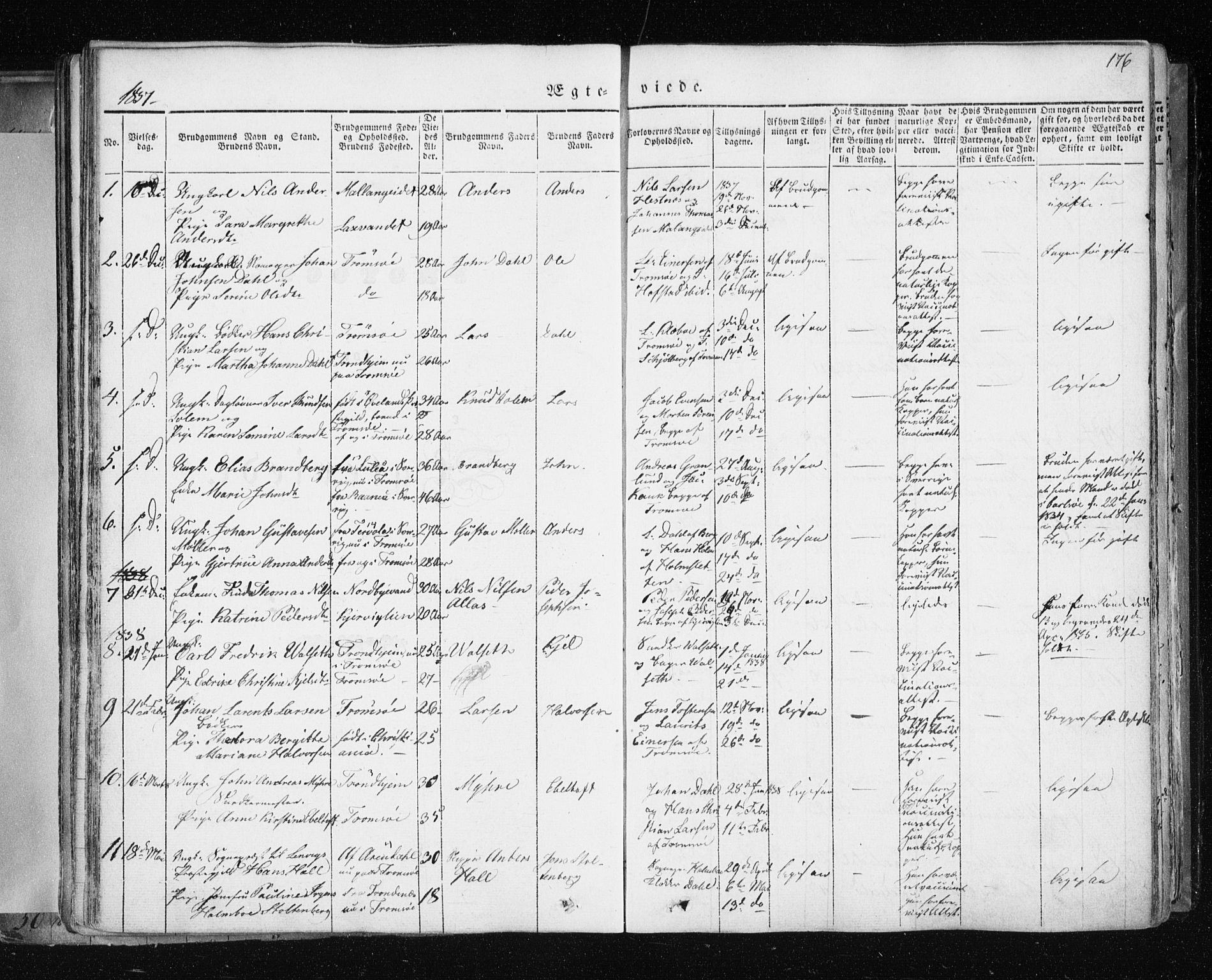 Tromsø sokneprestkontor/stiftsprosti/domprosti, AV/SATØ-S-1343/G/Ga/L0009kirke: Parish register (official) no. 9, 1837-1847, p. 176