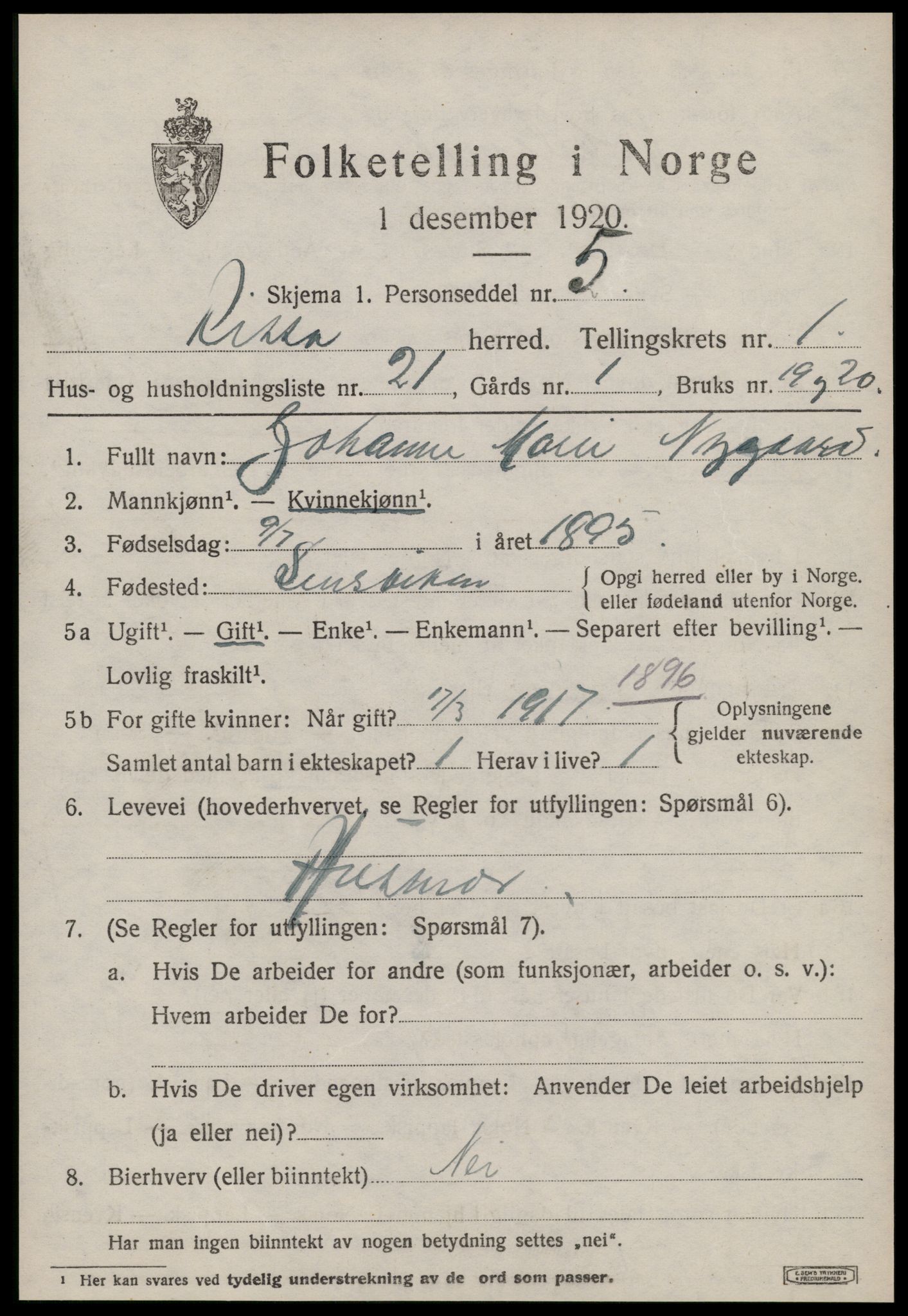 SAT, 1920 census for Rissa, 1920, p. 1333