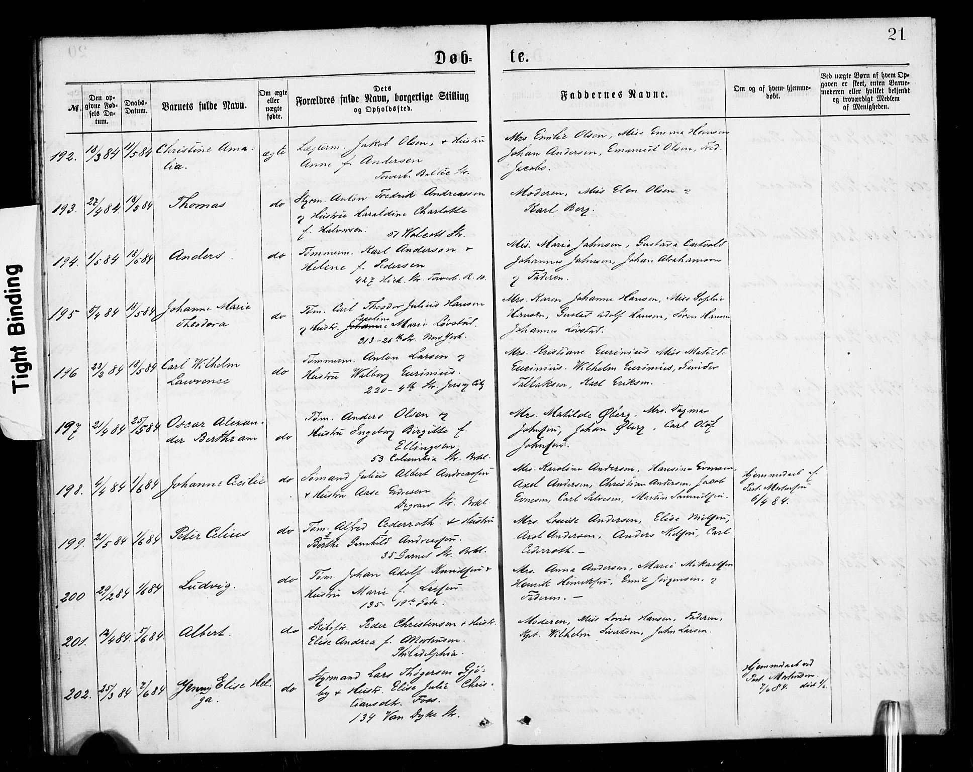 Den norske sjømannsmisjon i utlandet/New York, AV/SAB-SAB/PA-0110/H/Ha/L0001: Parish register (official) no. A 1, 1878-1885, p. 21