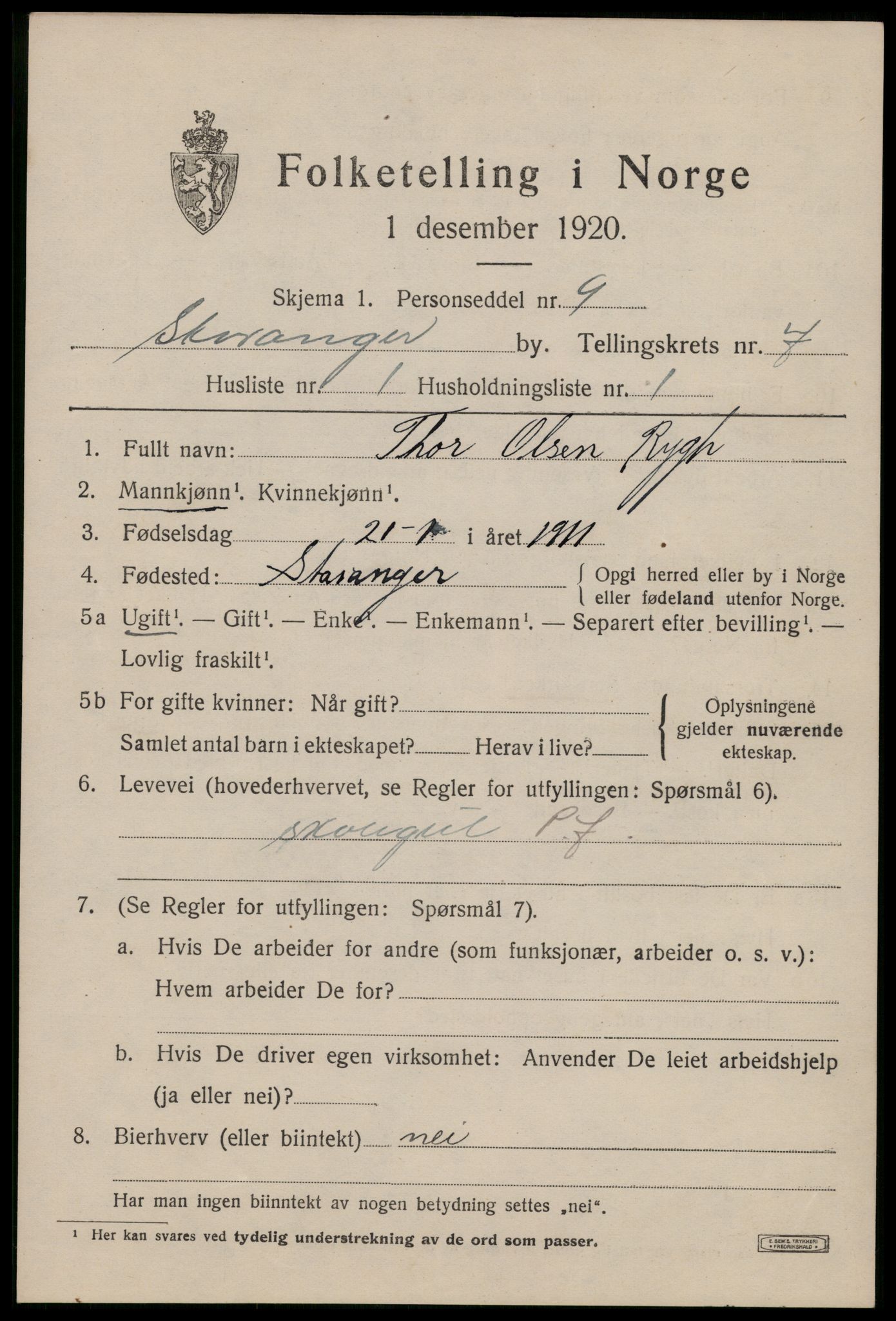 SAST, 1920 census for Stavanger, 1920, p. 44804