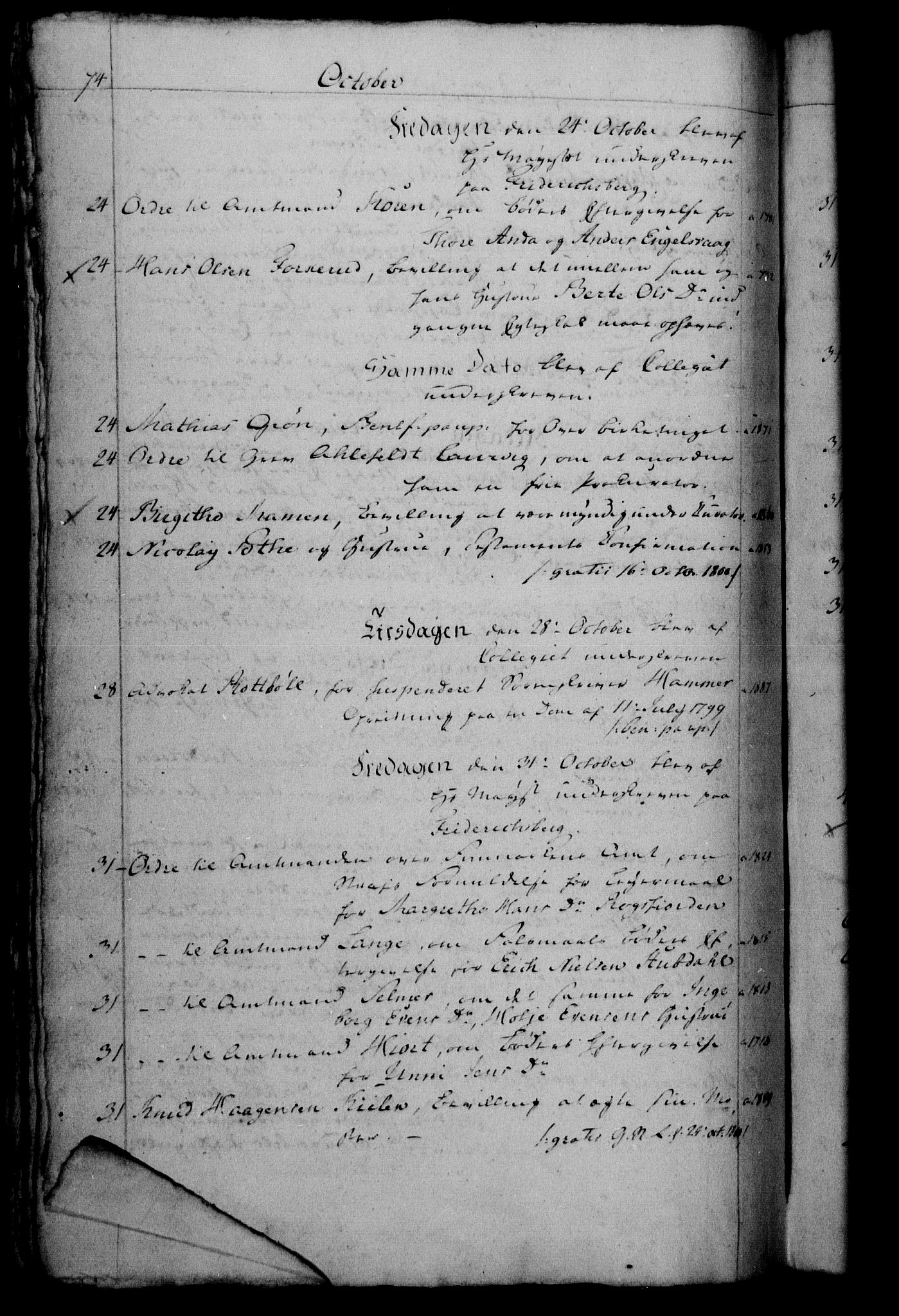 Danske Kanselli 1800-1814, RA/EA-3024/H/Hf/Hfb/Hfbc/L0001: Underskrivelsesbok m. register, 1800, p. 74