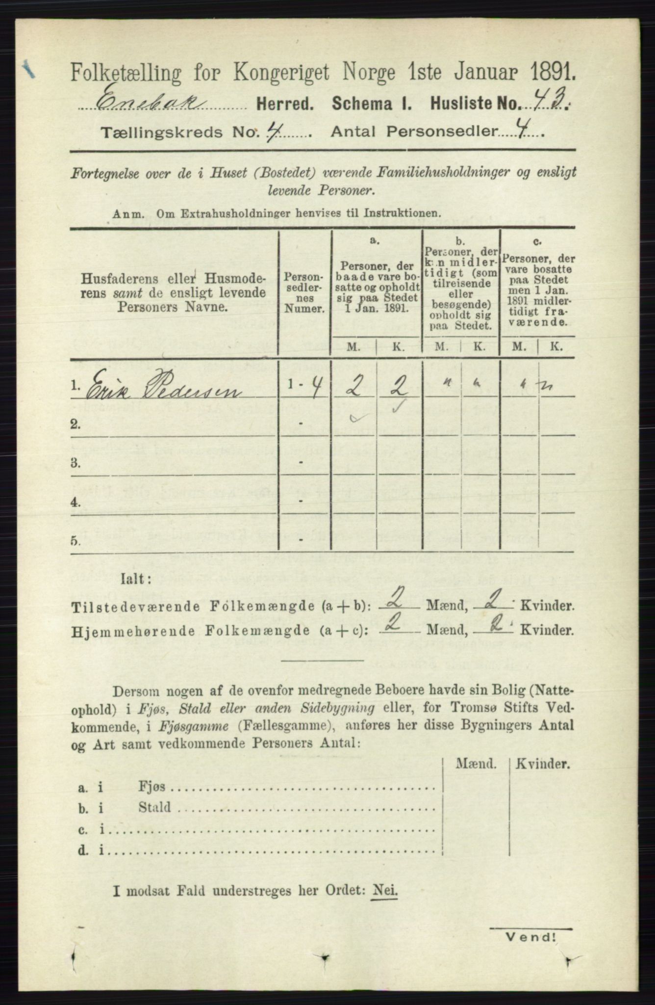 RA, 1891 census for 0229 Enebakk, 1891, p. 1453