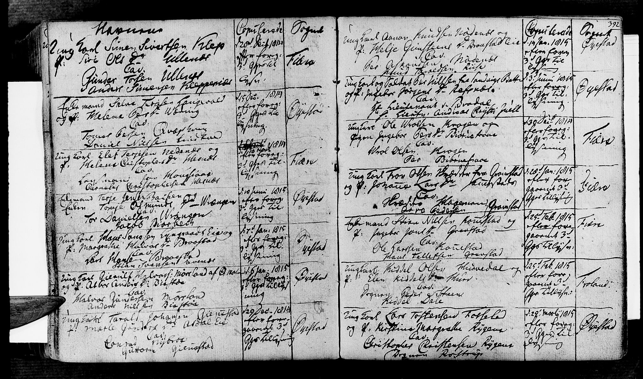 Øyestad sokneprestkontor, SAK/1111-0049/F/Fa/L0011: Parish register (official) no. A 11, 1805-1824, p. 392