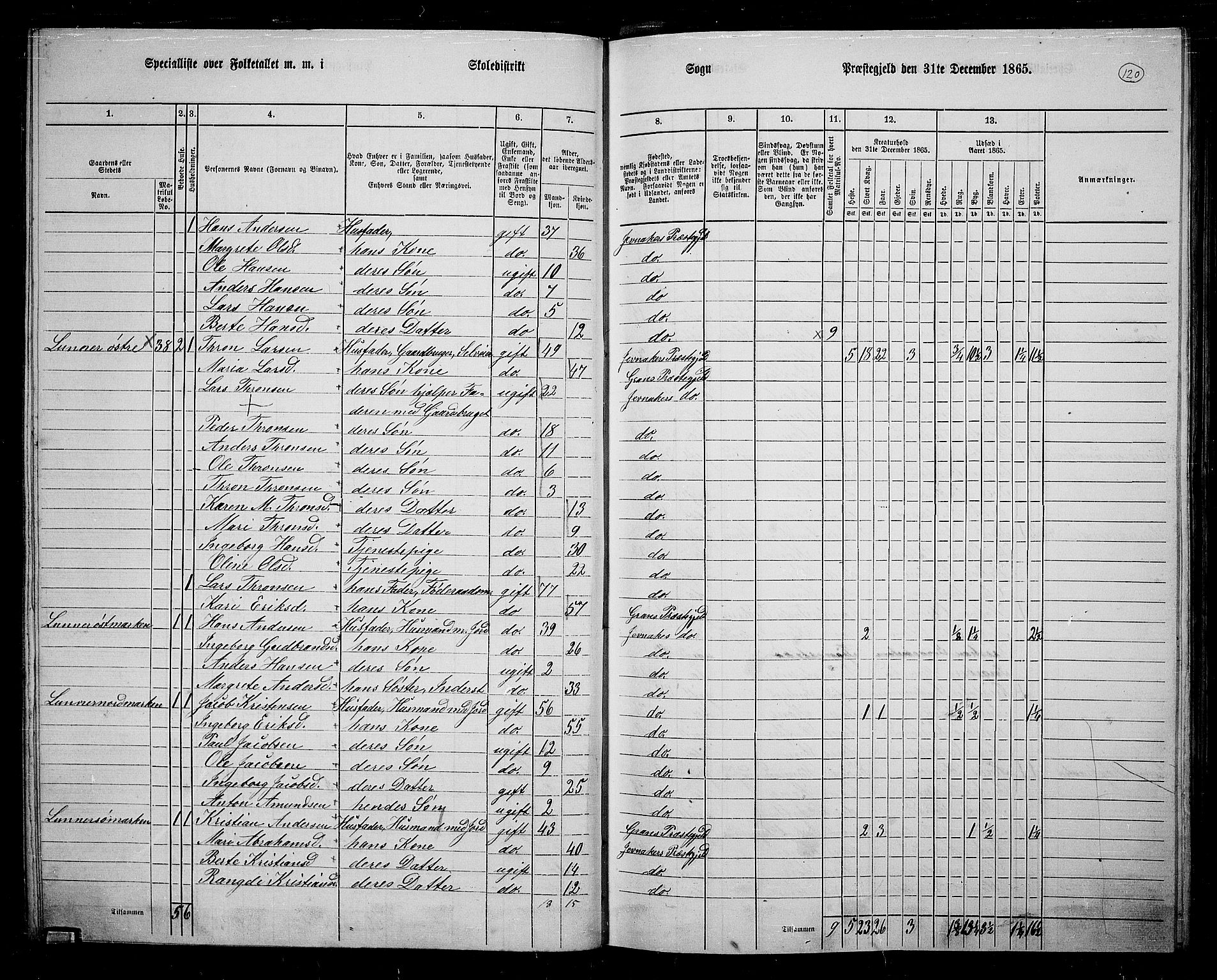 RA, 1865 census for Jevnaker, 1865, p. 114