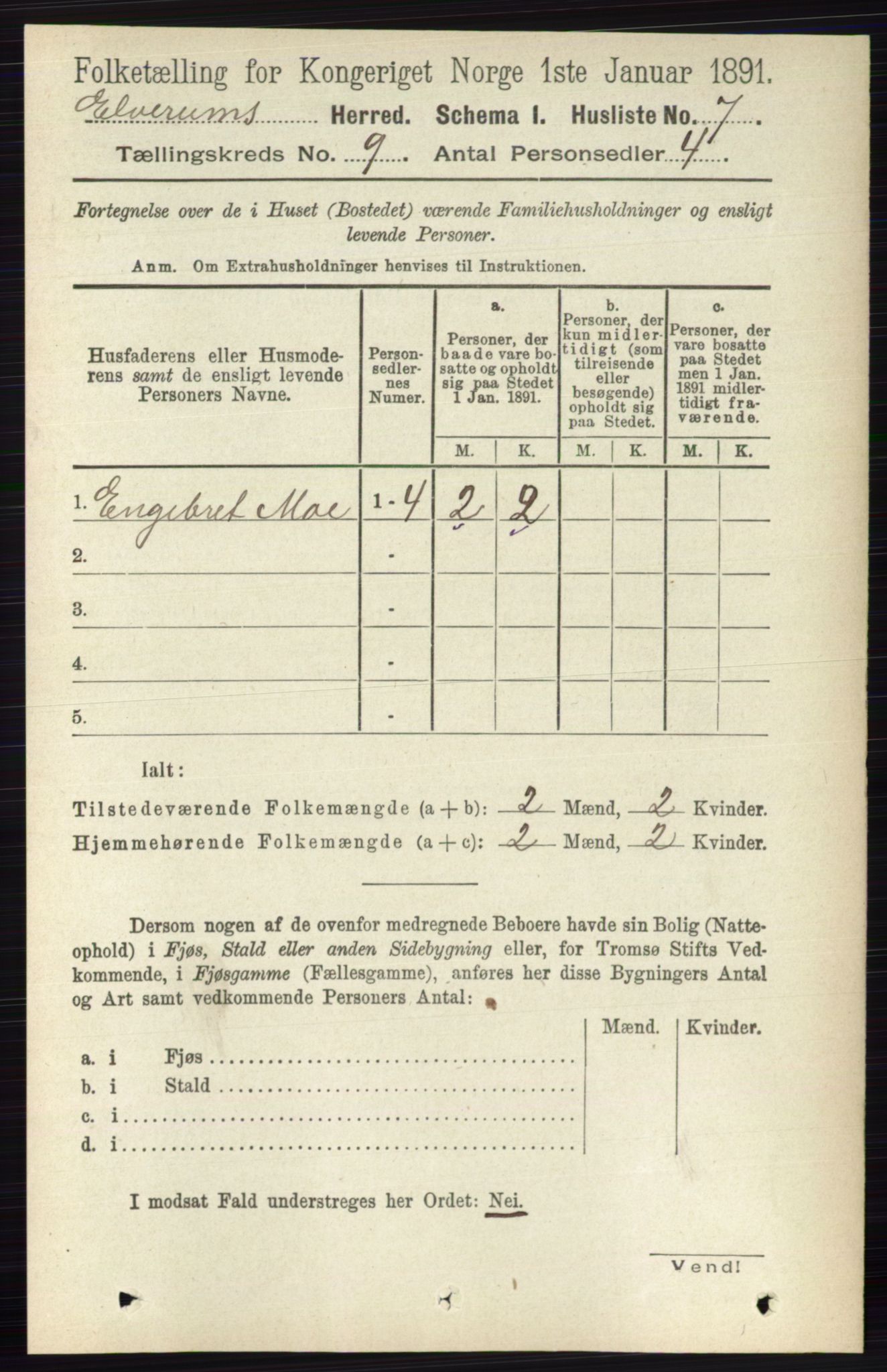 RA, 1891 census for 0427 Elverum, 1891, p. 7609