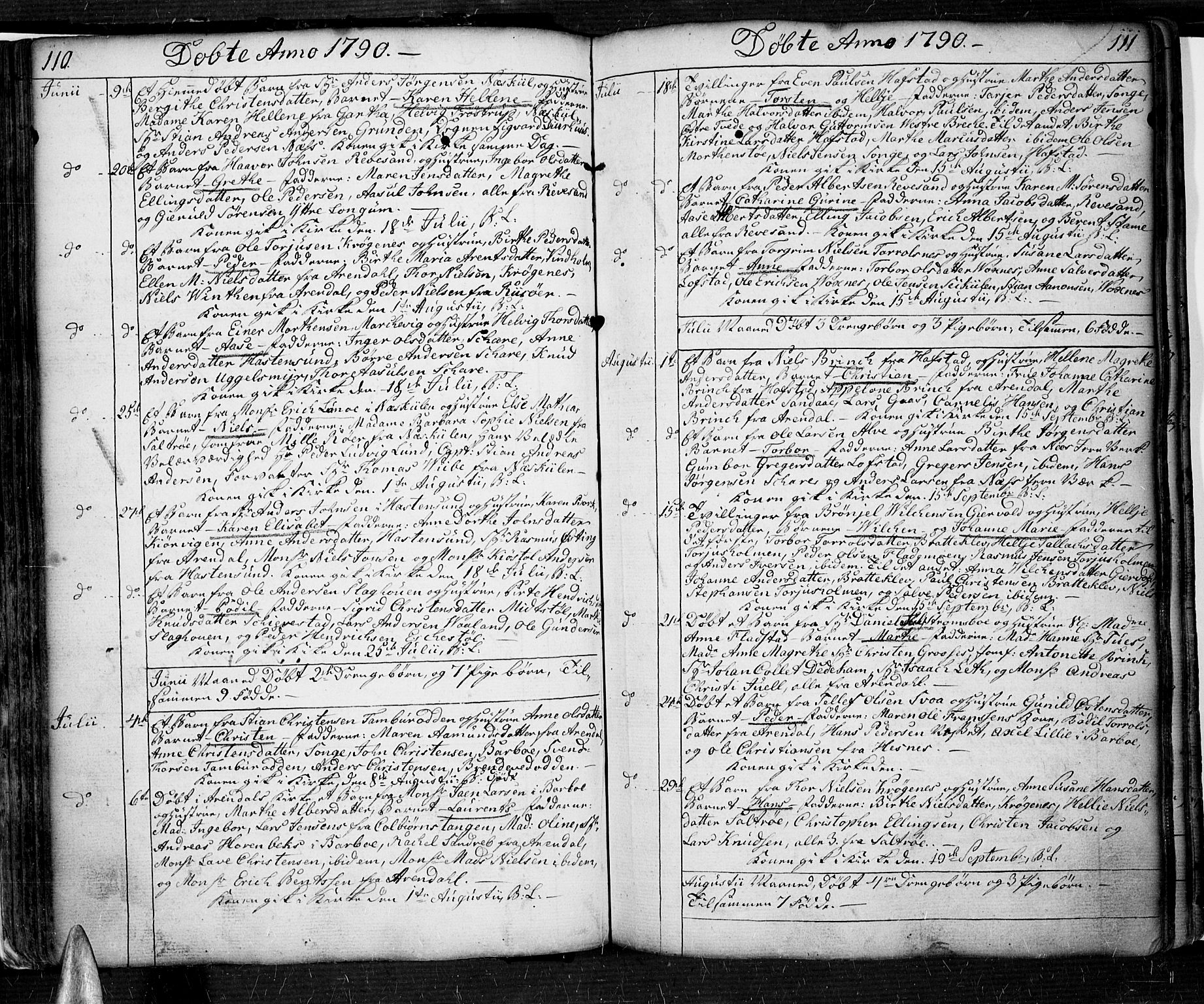 Tromøy sokneprestkontor, SAK/1111-0041/F/Fa/L0002: Parish register (official) no. A 2, 1773-1808, p. 110-111