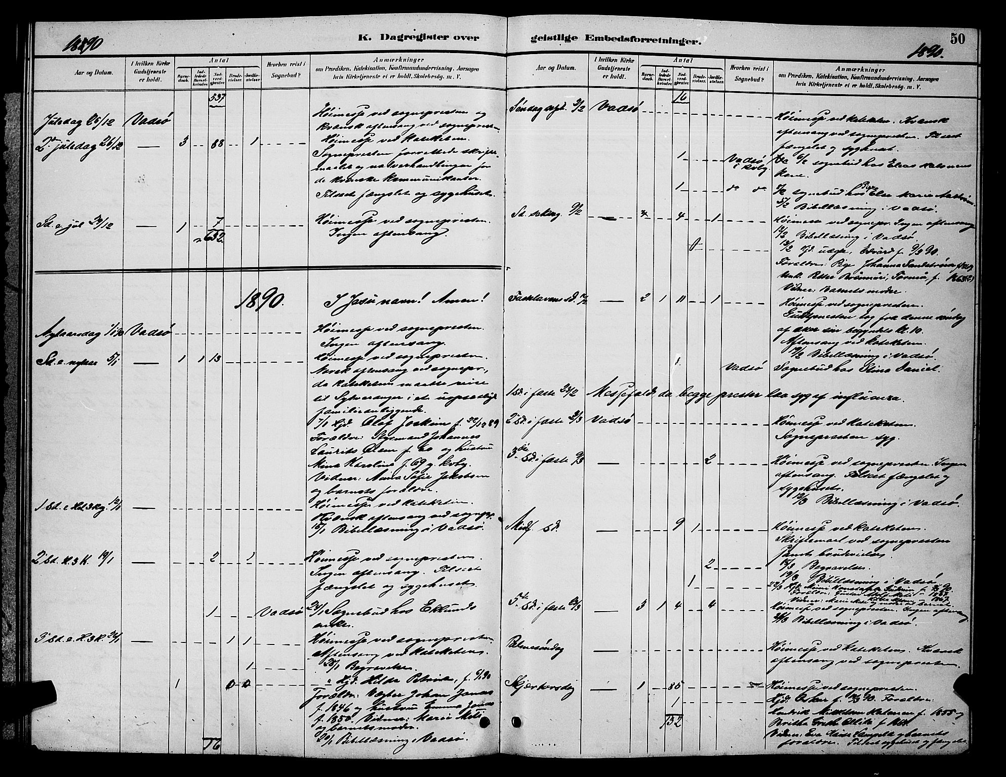 Vadsø sokneprestkontor, SATØ/S-1325/H/Hb/L0005klokker: Parish register (copy) no. 5, 1885-1901, p. 50
