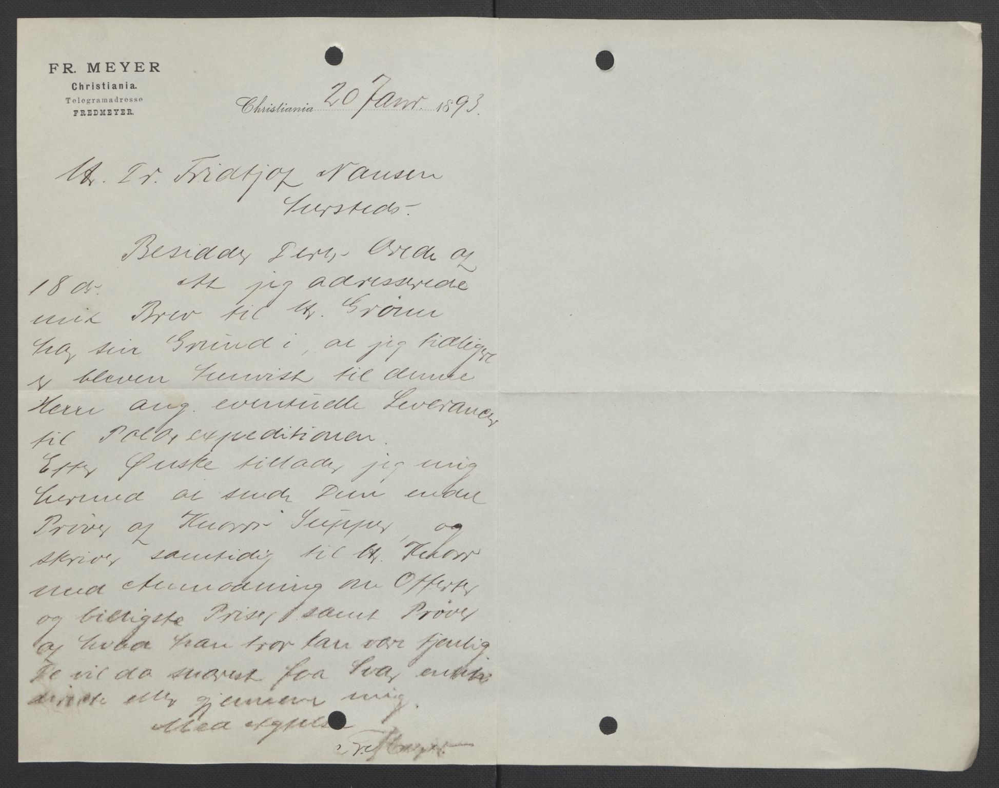 Arbeidskomitéen for Fridtjof Nansens polarekspedisjon, AV/RA-PA-0061/D/L0004: Innk. brev og telegrammer vedr. proviant og utrustning, 1892-1893, p. 366