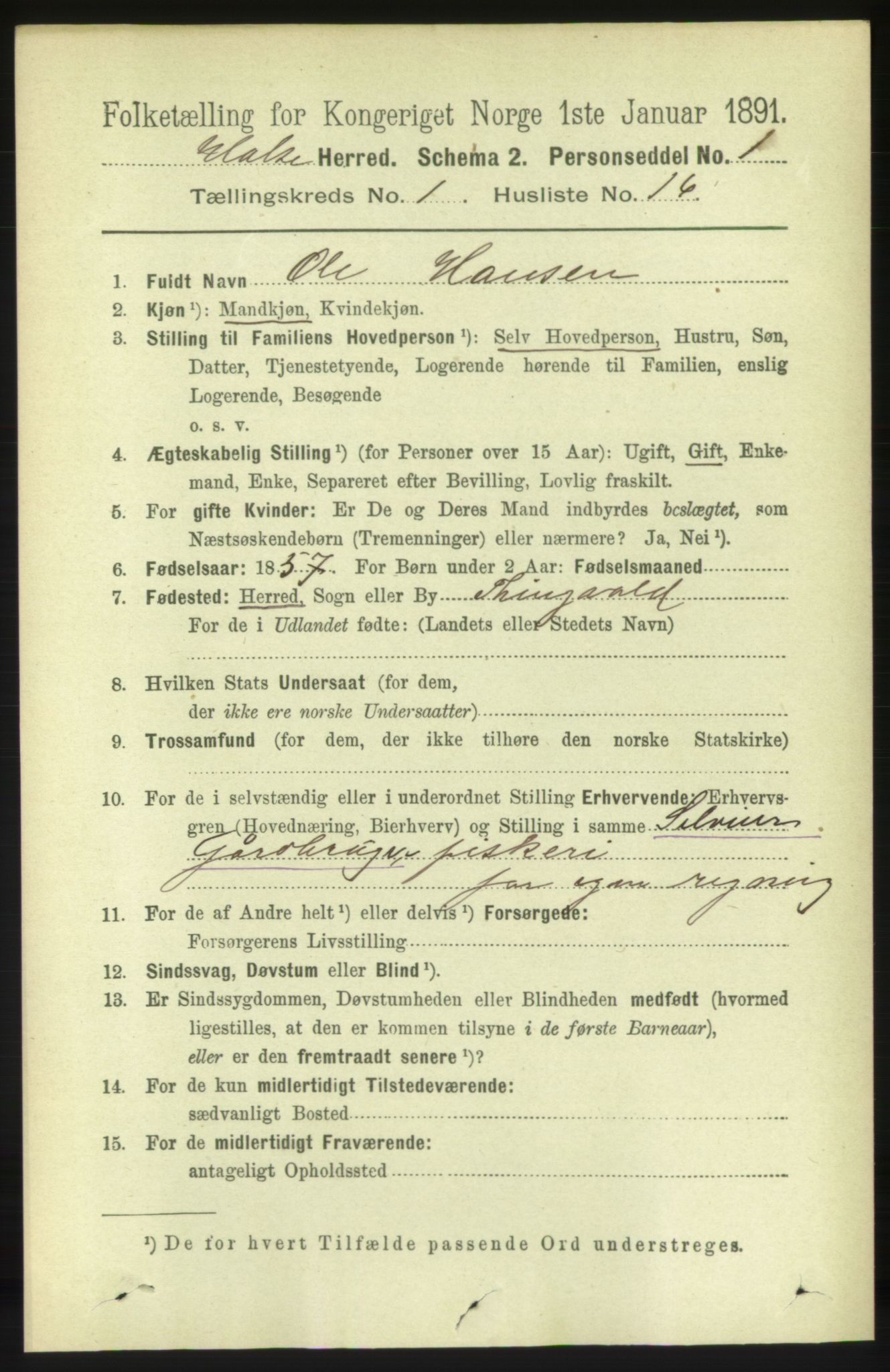 RA, 1891 census for 1571 Halsa, 1891, p. 168