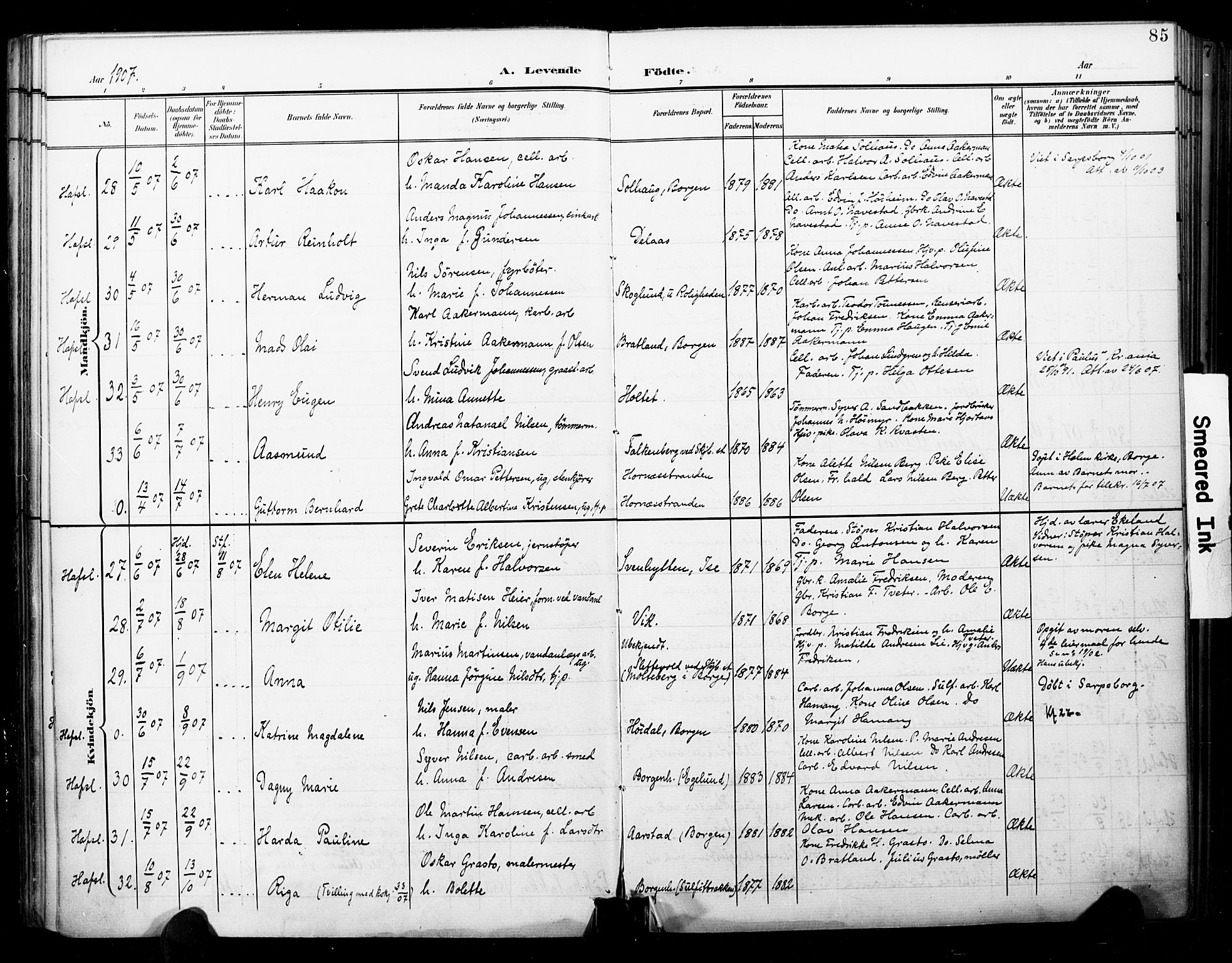 Skjeberg prestekontor Kirkebøker, SAO/A-10923/F/Fa/L0010: Parish register (official) no. I 10, 1898-1911, p. 85