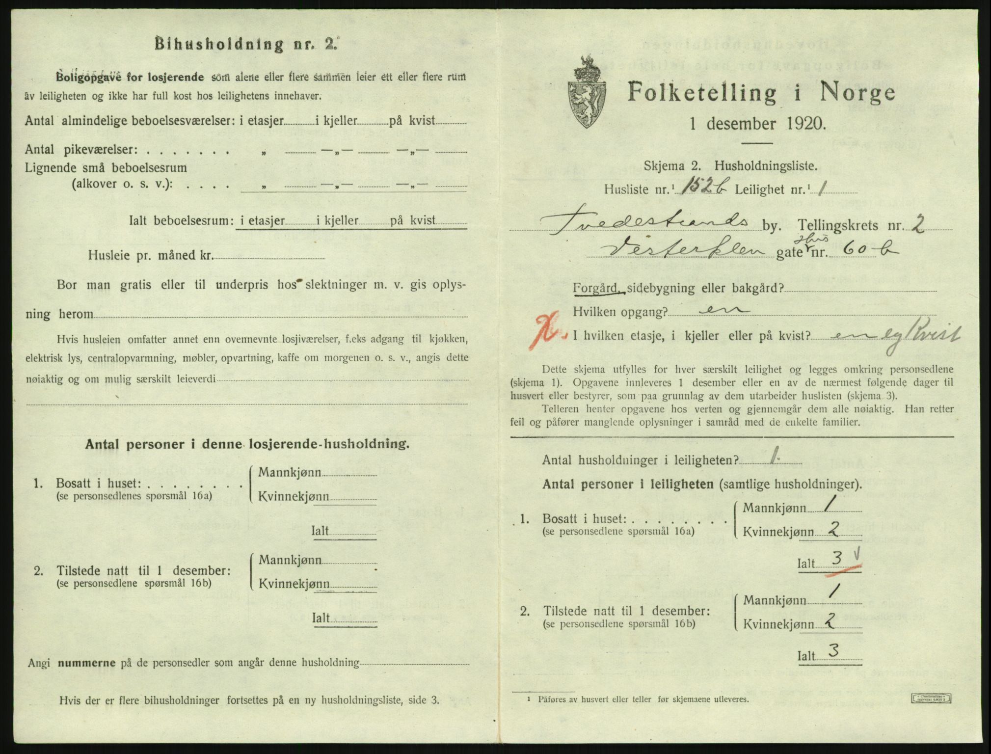 SAK, 1920 census for Tvedestrand, 1920, p. 1329