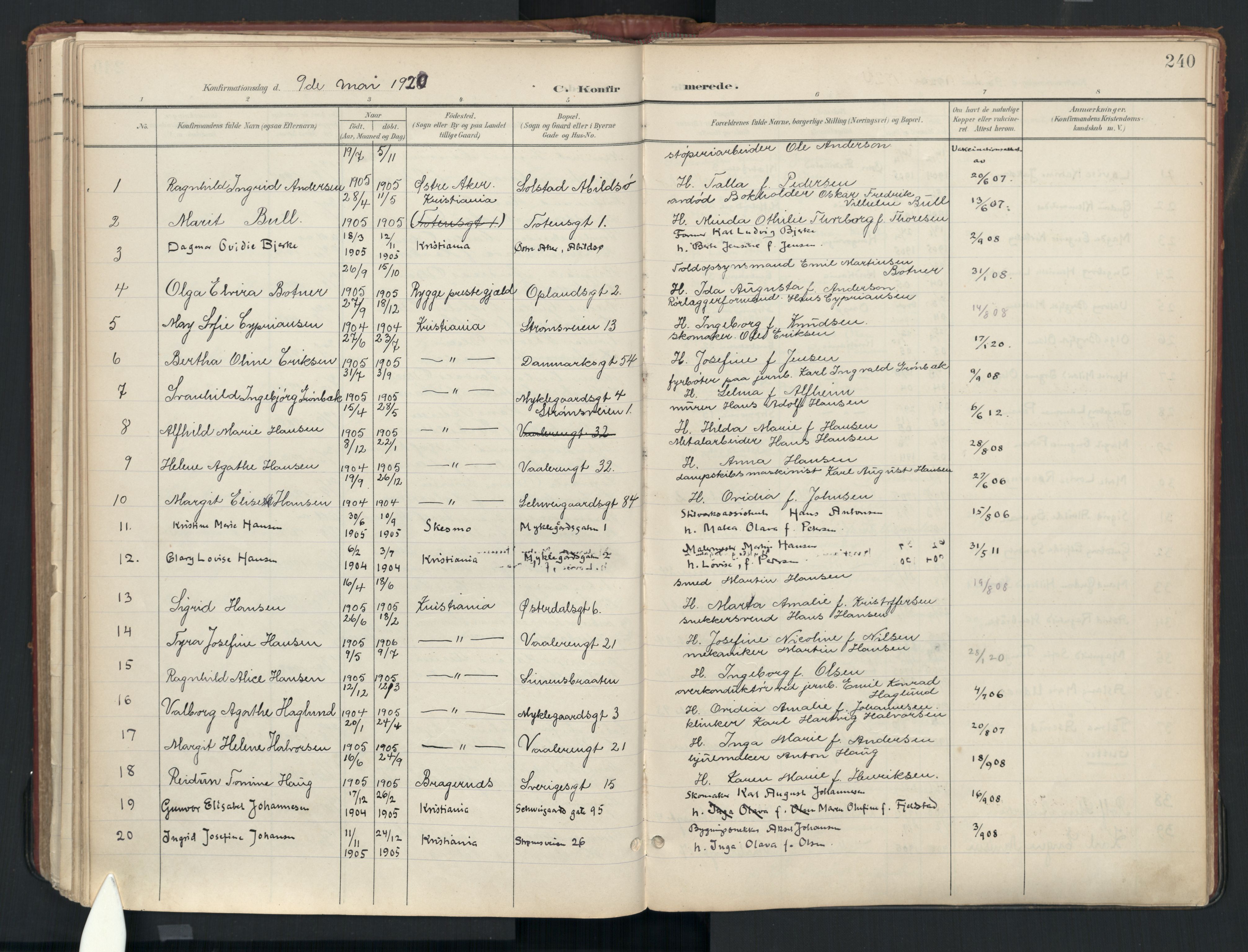 Vålerengen prestekontor Kirkebøker, SAO/A-10878: Parish register (official) no. 3a, 1900-1925, p. 240