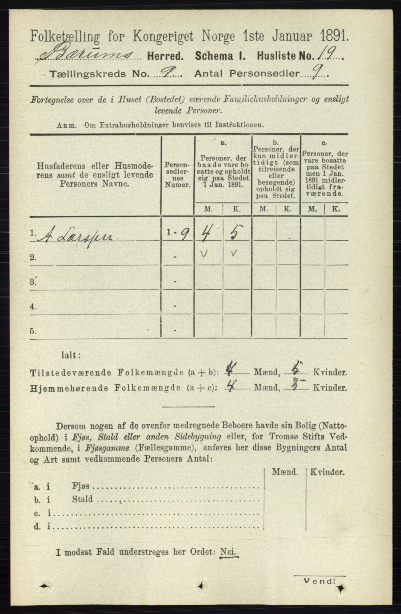 RA, 1891 census for 0219 Bærum, 1891, p. 4999