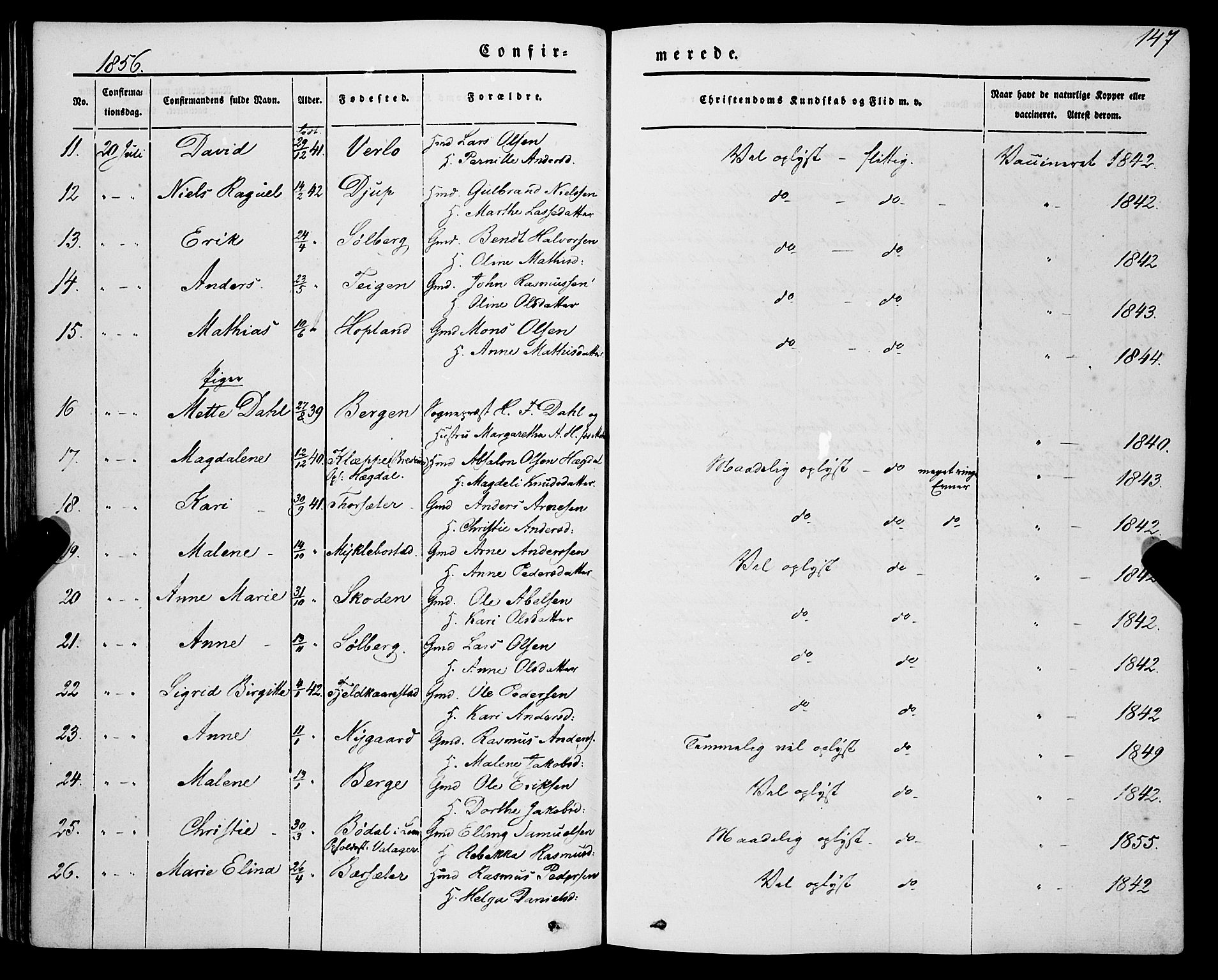 Innvik sokneprestembete, AV/SAB-A-80501: Parish register (official) no. A 5, 1847-1865, p. 147