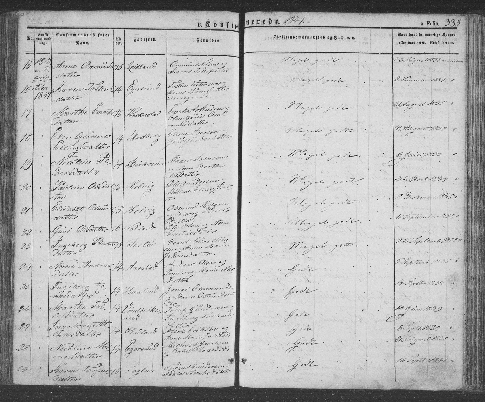 Eigersund sokneprestkontor, AV/SAST-A-101807/S08/L0009: Parish register (official) no. A 9, 1827-1850, p. 335