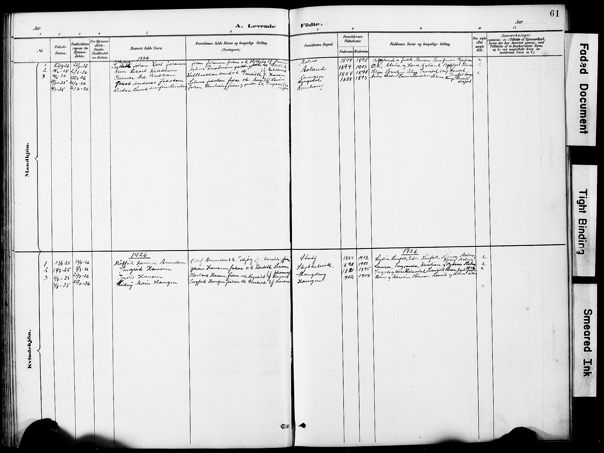 Ministerialprotokoller, klokkerbøker og fødselsregistre - Nordland, AV/SAT-A-1459/884/L1197: Parish register (copy) no. 884C03, 1888-1926, p. 61