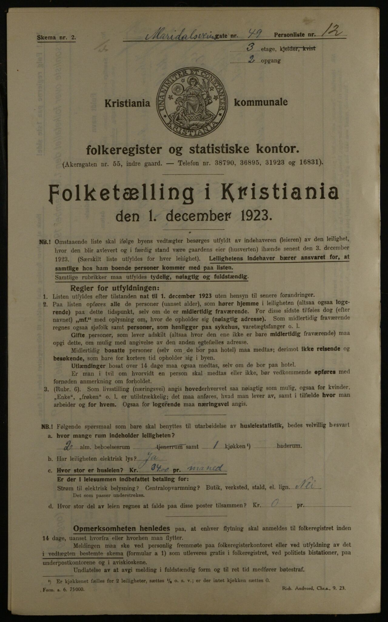 OBA, Municipal Census 1923 for Kristiania, 1923, p. 68126