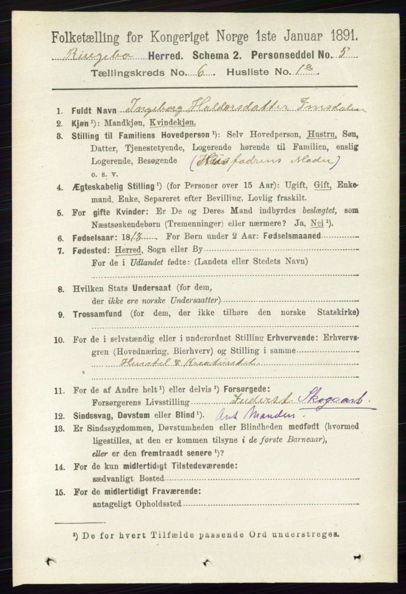 RA, 1891 census for 0520 Ringebu, 1891, p. 2447