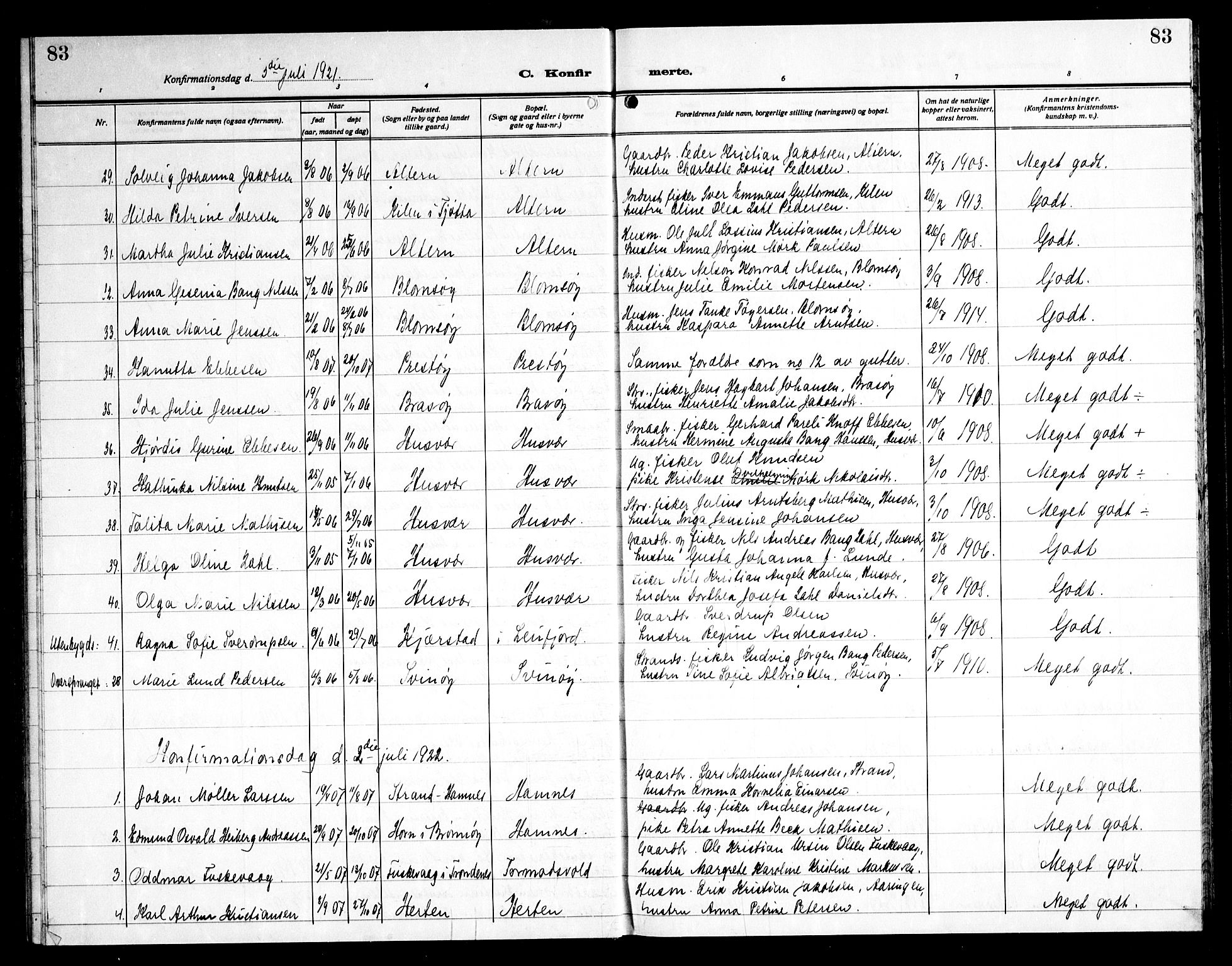 Ministerialprotokoller, klokkerbøker og fødselsregistre - Nordland, AV/SAT-A-1459/830/L0466: Parish register (copy) no. 830C08, 1920-1945, p. 83