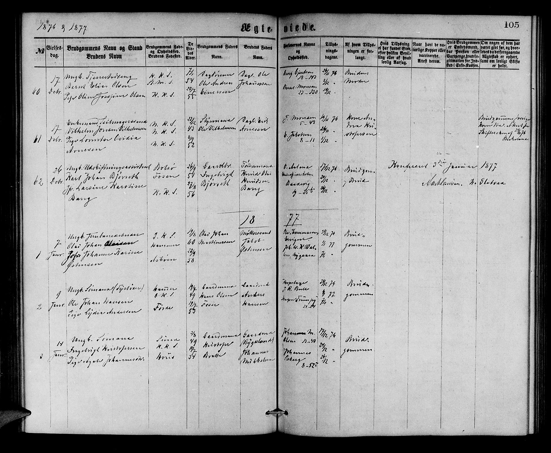 Korskirken sokneprestembete, SAB/A-76101/H/Hab: Parish register (copy) no. D 2, 1867-1886, p. 105