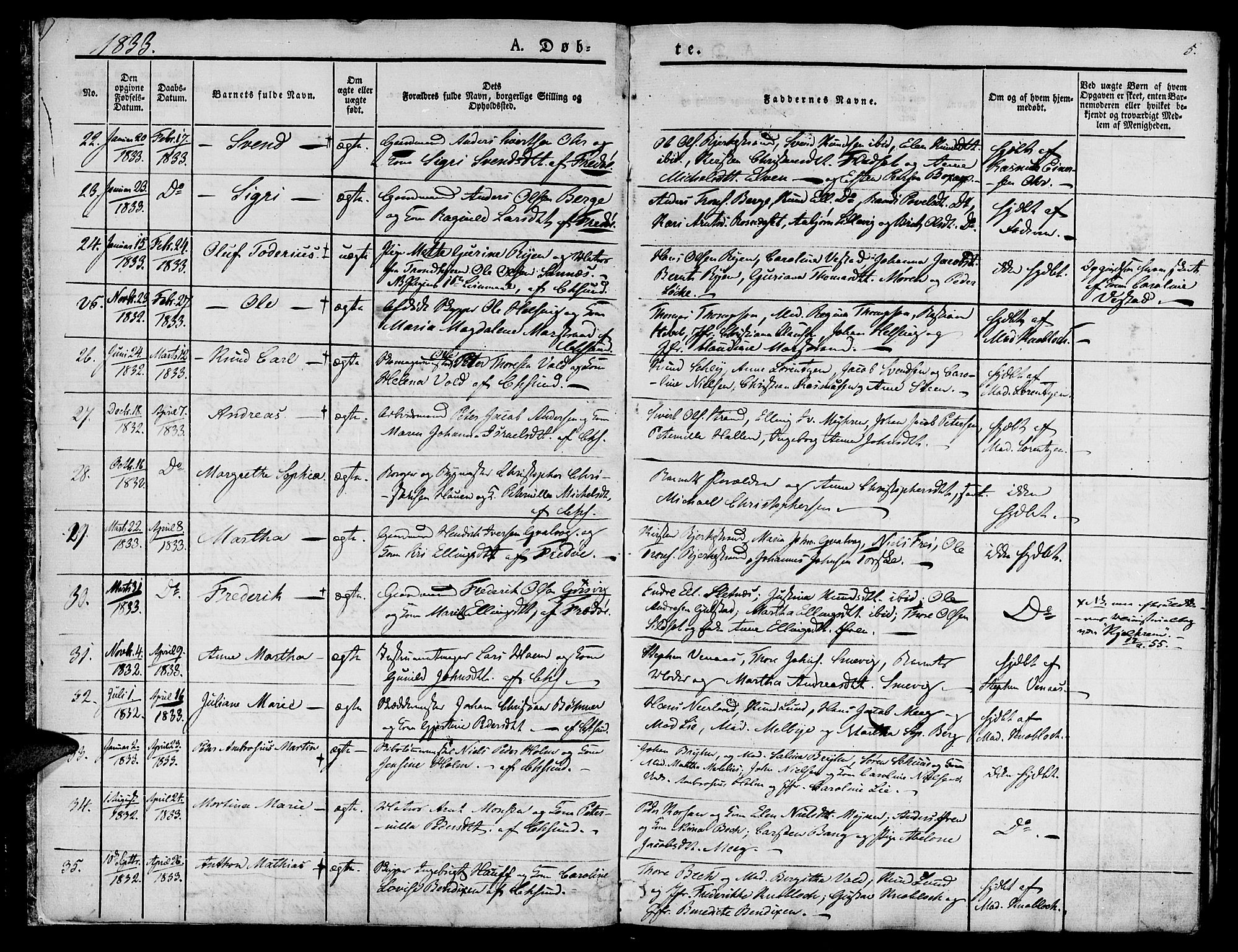 Ministerialprotokoller, klokkerbøker og fødselsregistre - Møre og Romsdal, SAT/A-1454/572/L0843: Parish register (official) no. 572A06, 1832-1842, p. 5