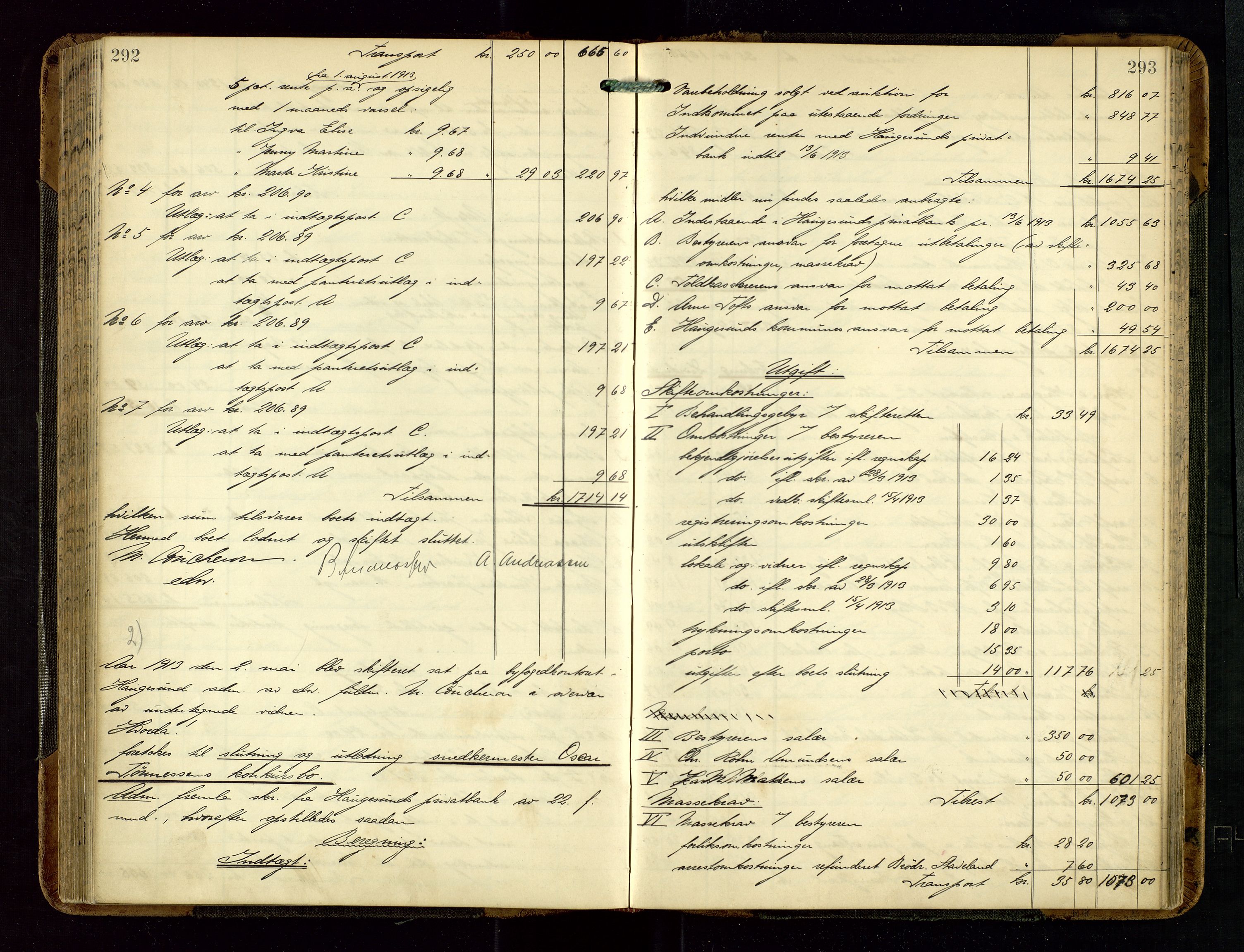 Haugesund tingrett, AV/SAST-A-101415/01/IV/IVD/L0002: Skifteutlodningsprotokoll, med register, 1904-1915, p. 292-293