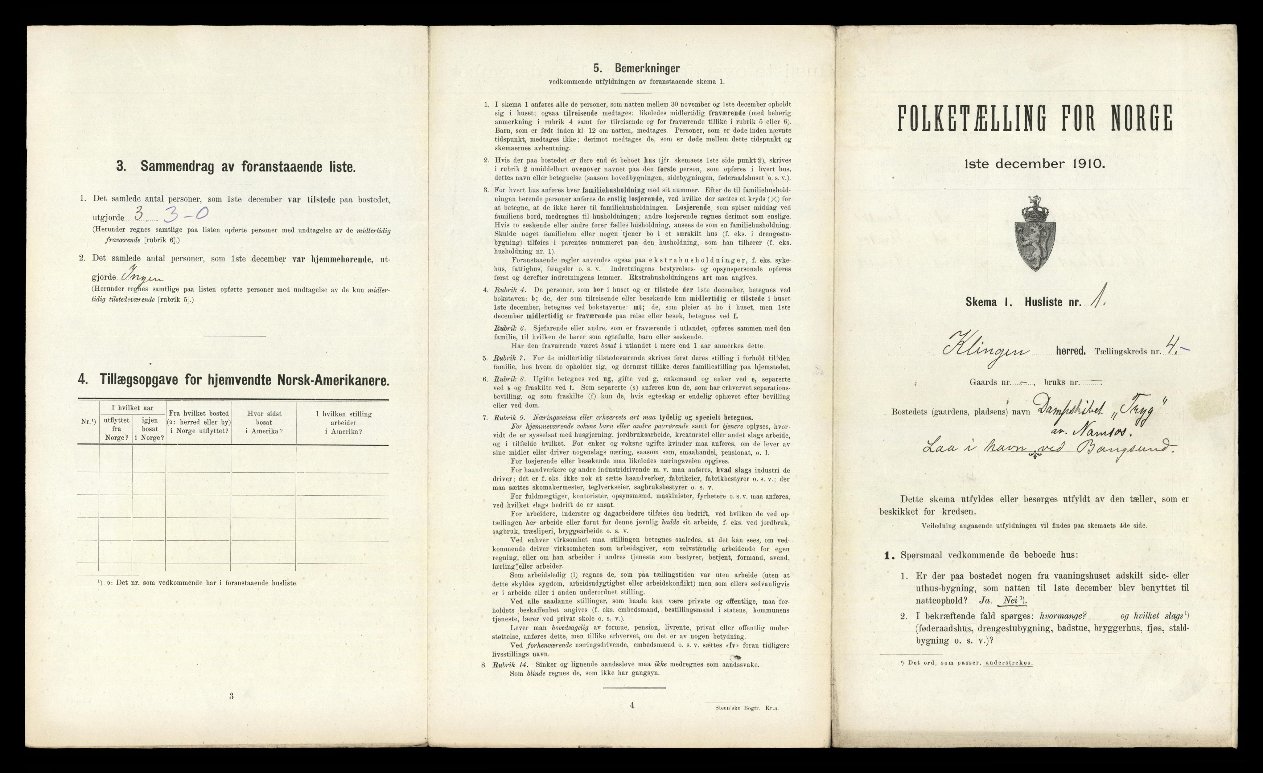 RA, 1910 census for Klinga, 1910, p. 309