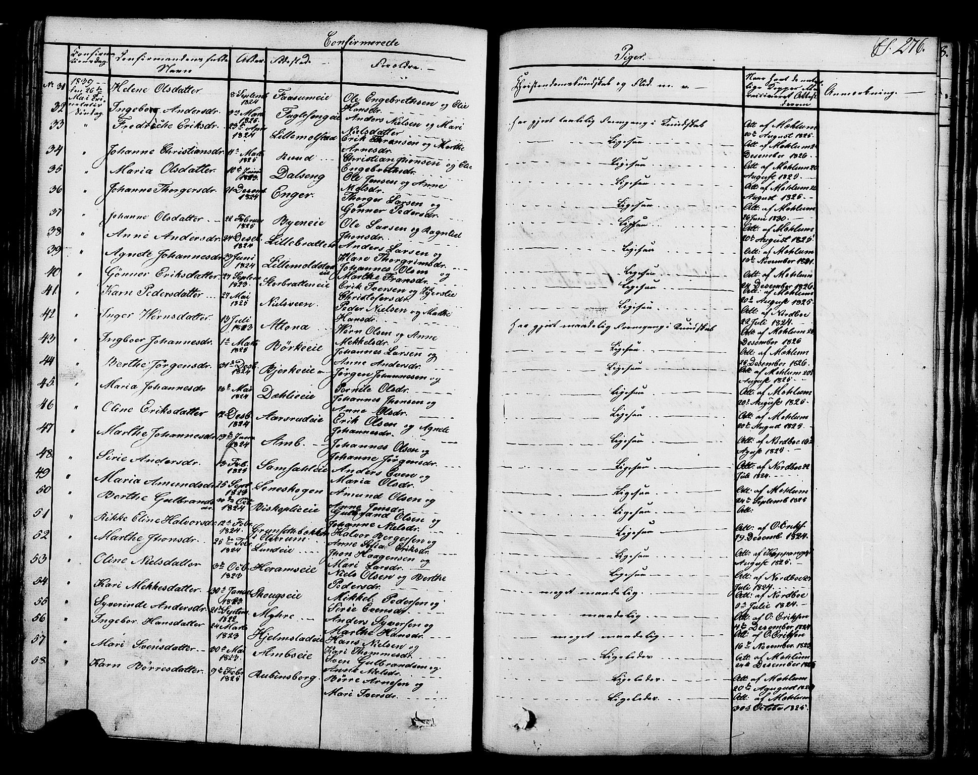 Ringsaker prestekontor, SAH/PREST-014/K/Ka/L0008: Parish register (official) no. 8, 1837-1850, p. 276