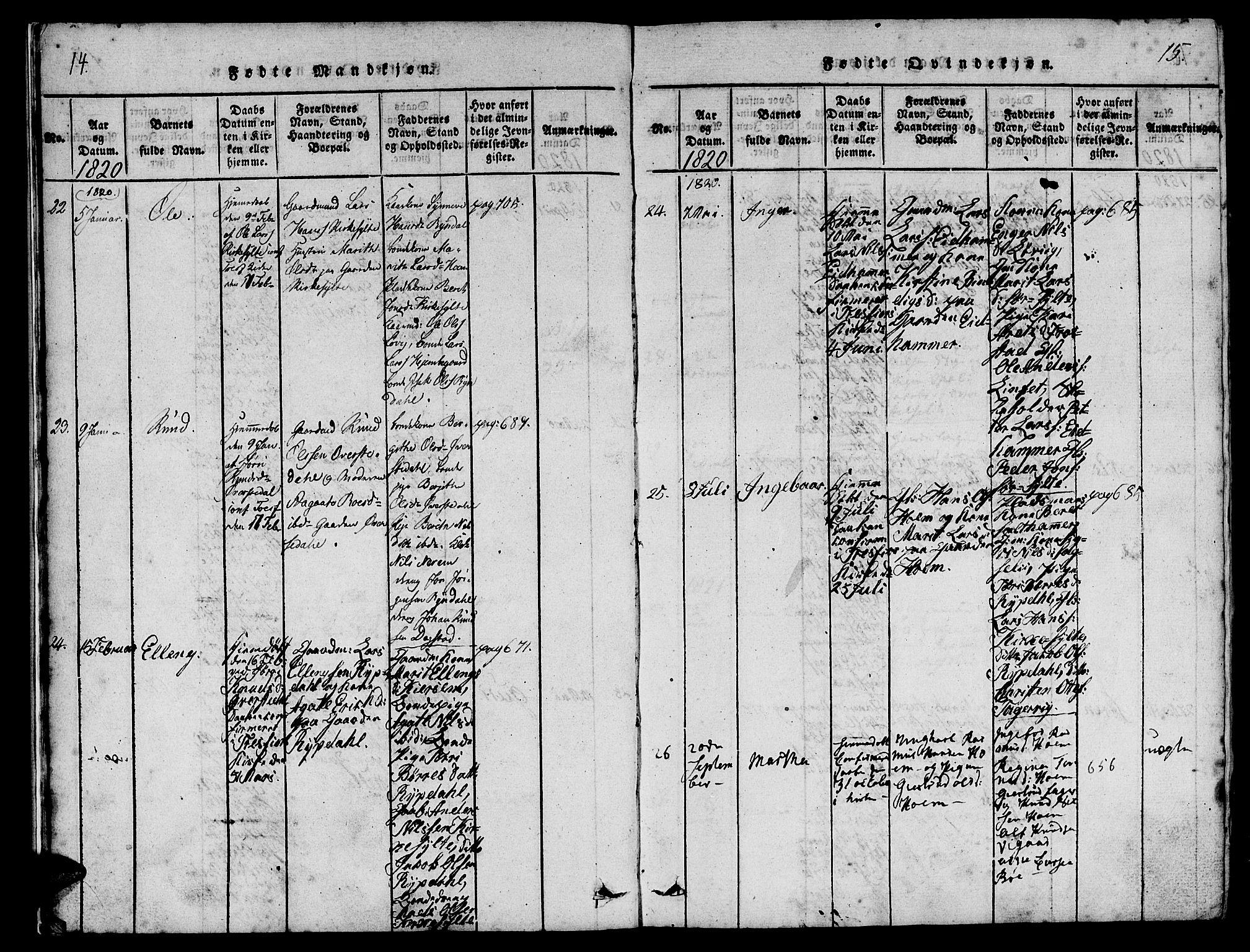 Ministerialprotokoller, klokkerbøker og fødselsregistre - Møre og Romsdal, AV/SAT-A-1454/541/L0544: Parish register (official) no. 541A01, 1818-1847, p. 14-15