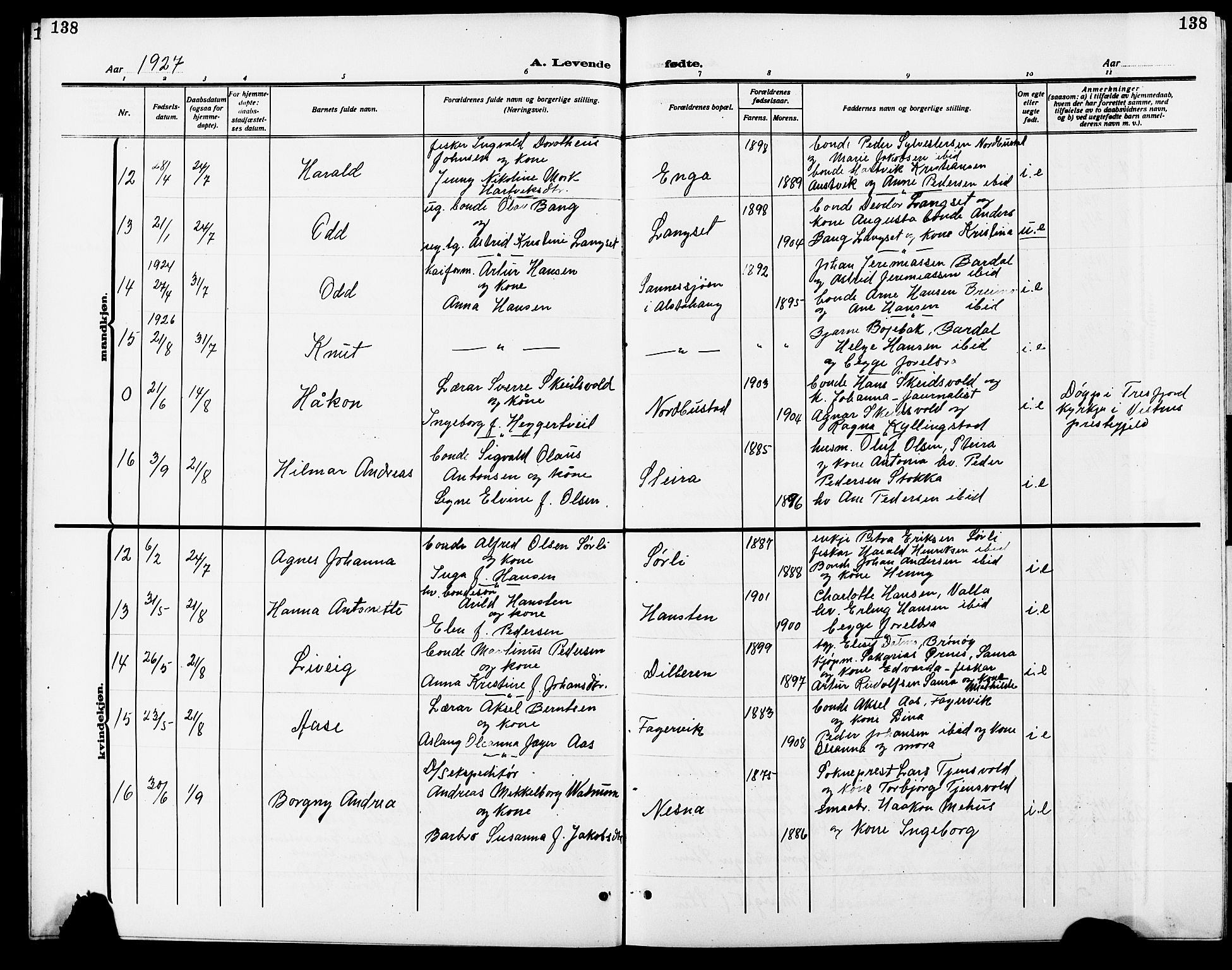 Ministerialprotokoller, klokkerbøker og fødselsregistre - Nordland, AV/SAT-A-1459/838/L0560: Parish register (copy) no. 838C07, 1910-1928, p. 138