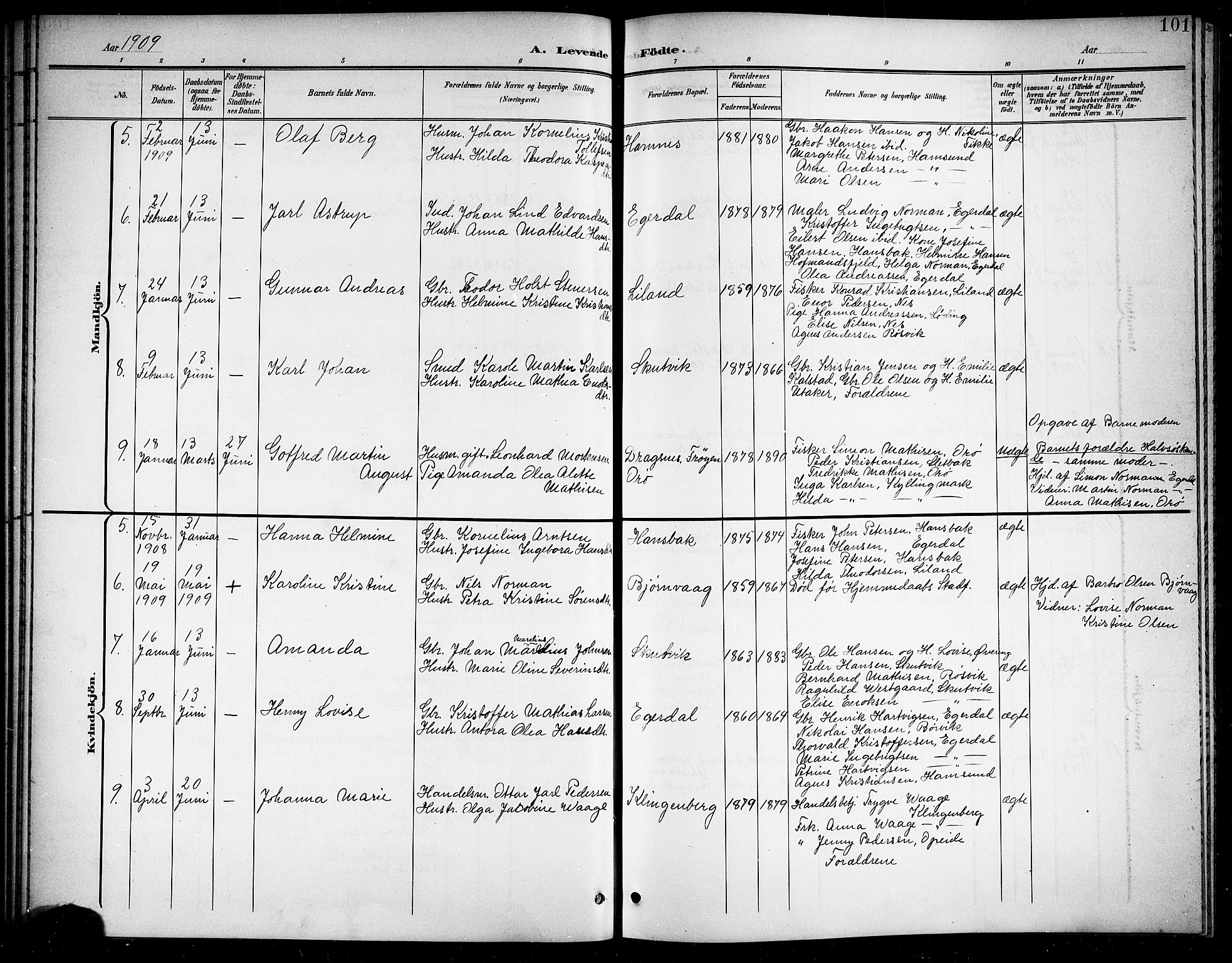 Ministerialprotokoller, klokkerbøker og fødselsregistre - Nordland, AV/SAT-A-1459/859/L0860: Parish register (copy) no. 859C06, 1899-1909, p. 101