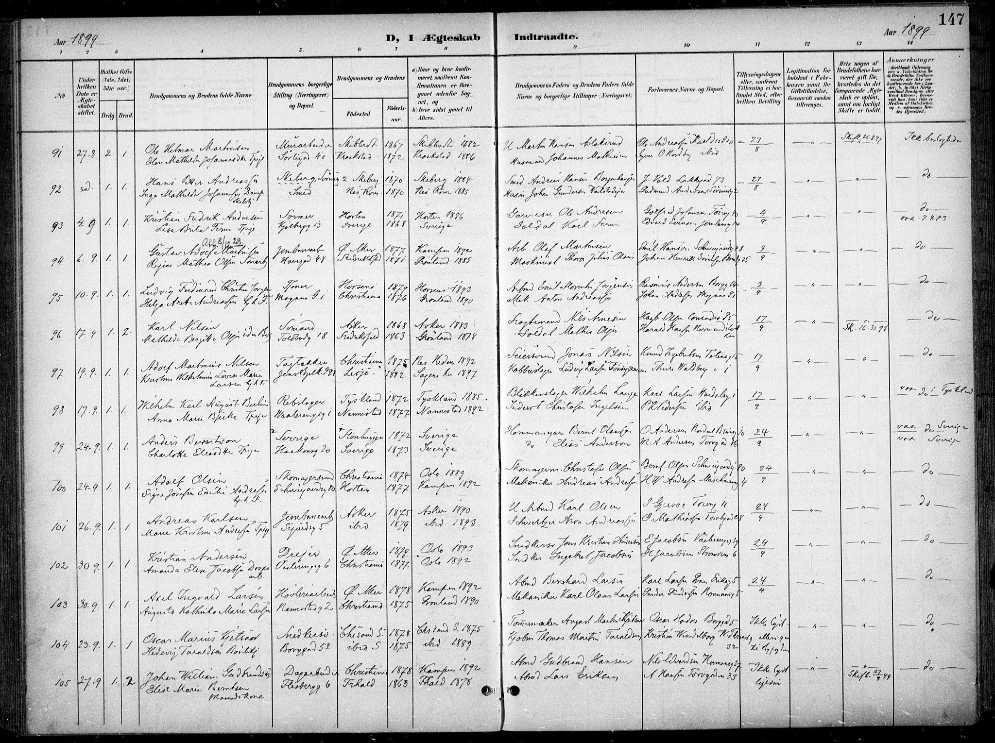 Kampen prestekontor Kirkebøker, AV/SAO-A-10853/F/Fa/L0009: Parish register (official) no. I 9, 1899-1911, p. 147