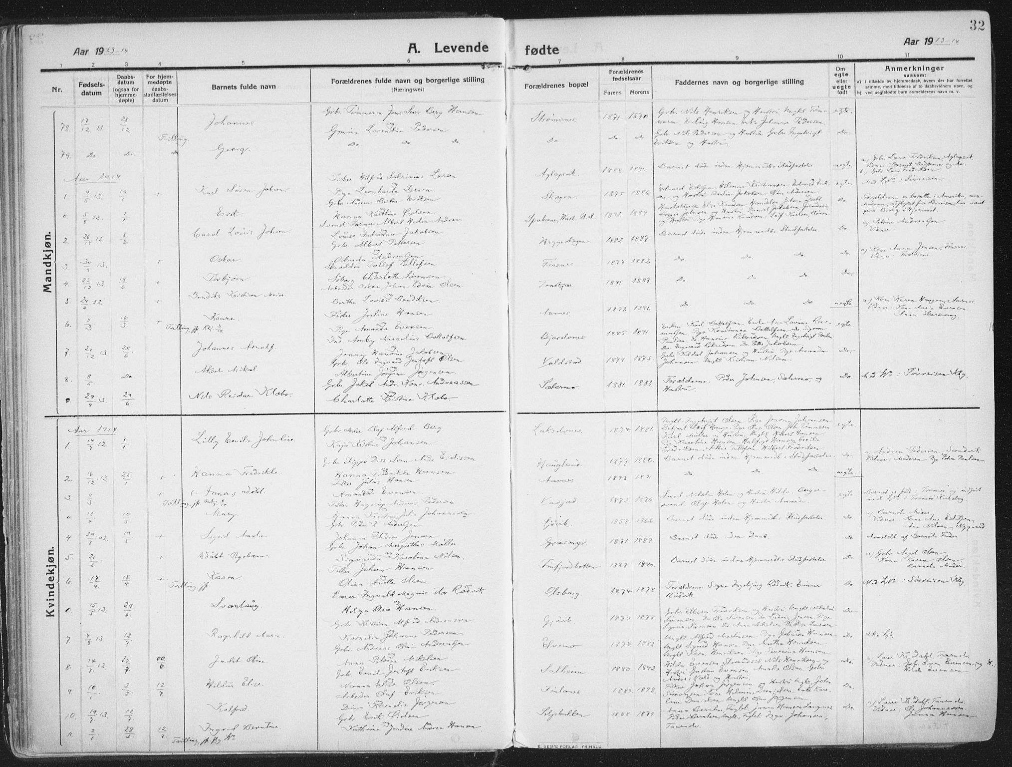 Lenvik sokneprestembete, SATØ/S-1310/H/Ha/Haa/L0016kirke: Parish register (official) no. 16, 1910-1924, p. 32