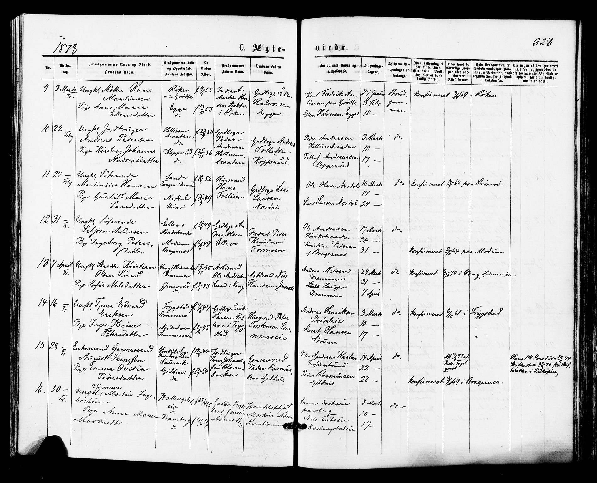 Lier kirkebøker, SAKO/A-230/F/Fa/L0014: Parish register (official) no. I 14, 1875-1882, p. 323