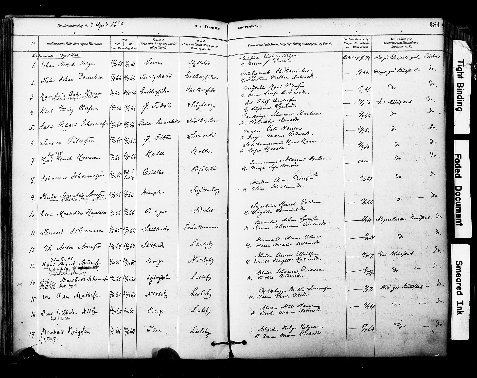 Glemmen prestekontor Kirkebøker, SAO/A-10908/F/Fa/L0011: Parish register (official) no. 11, 1878-1917, p. 384
