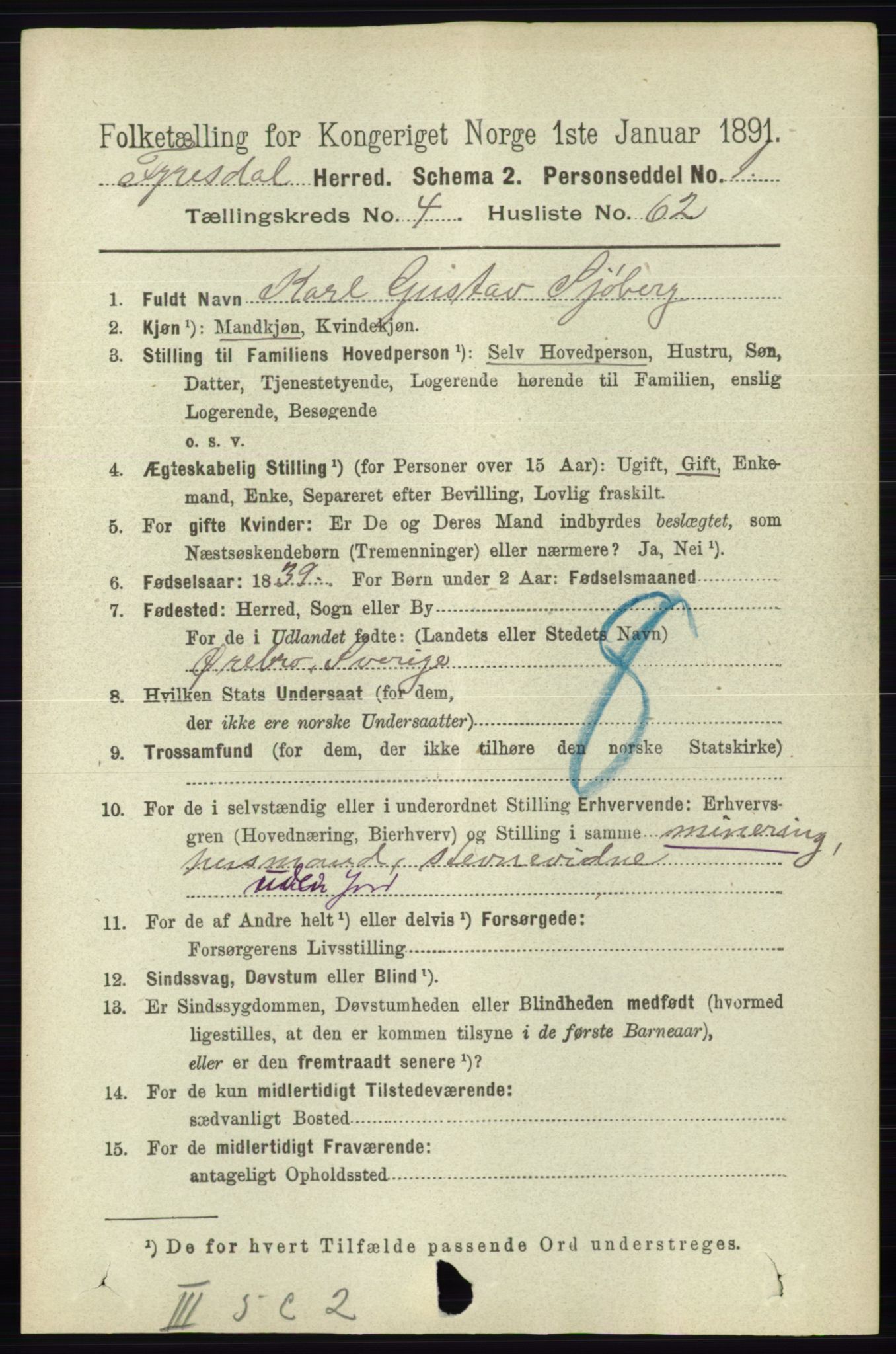 RA, 1891 census for 0831 Fyresdal, 1891, p. 1206