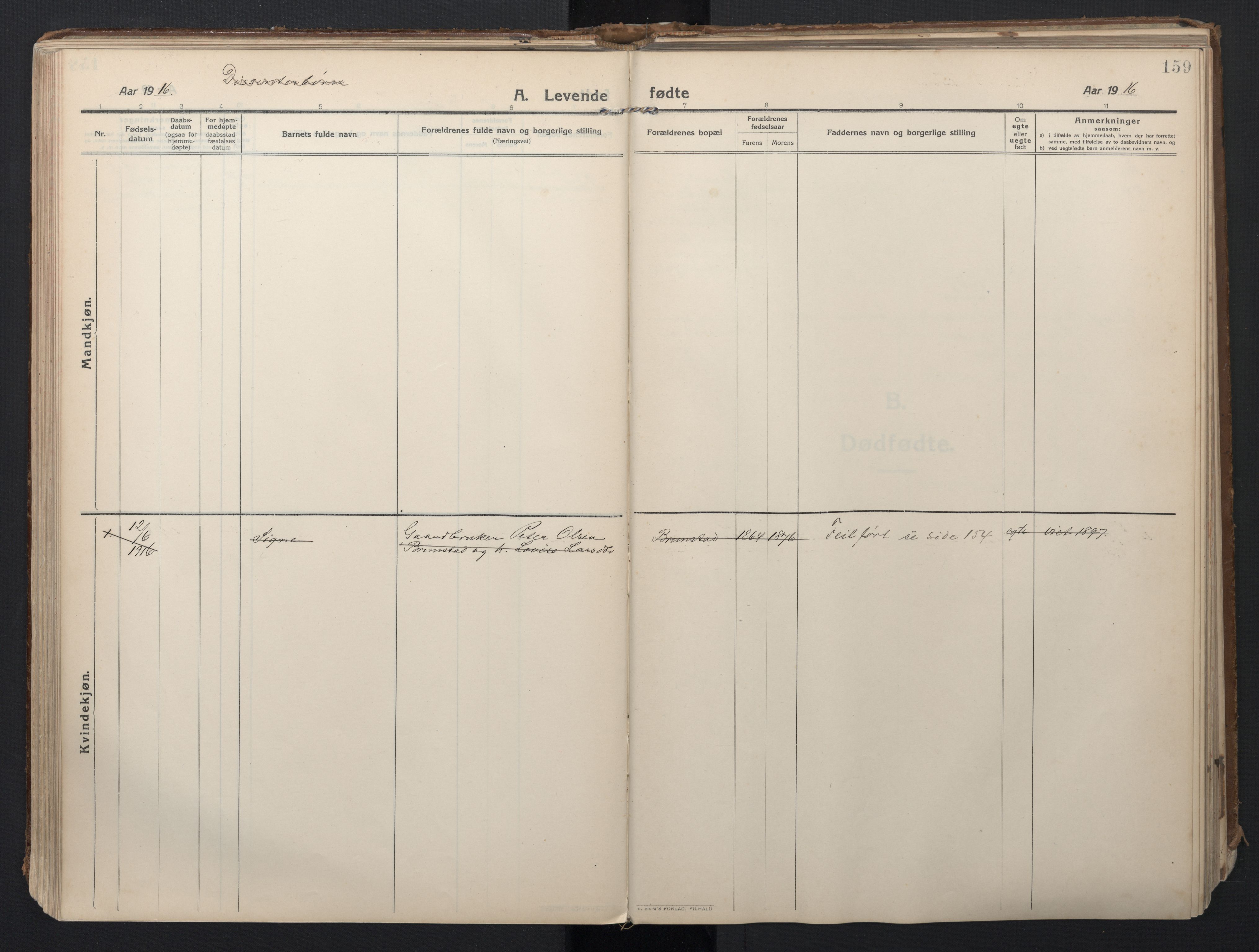 Ministerialprotokoller, klokkerbøker og fødselsregistre - Møre og Romsdal, AV/SAT-A-1454/523/L0337: Parish register (official) no. 523A04, 1911-1929, p. 159