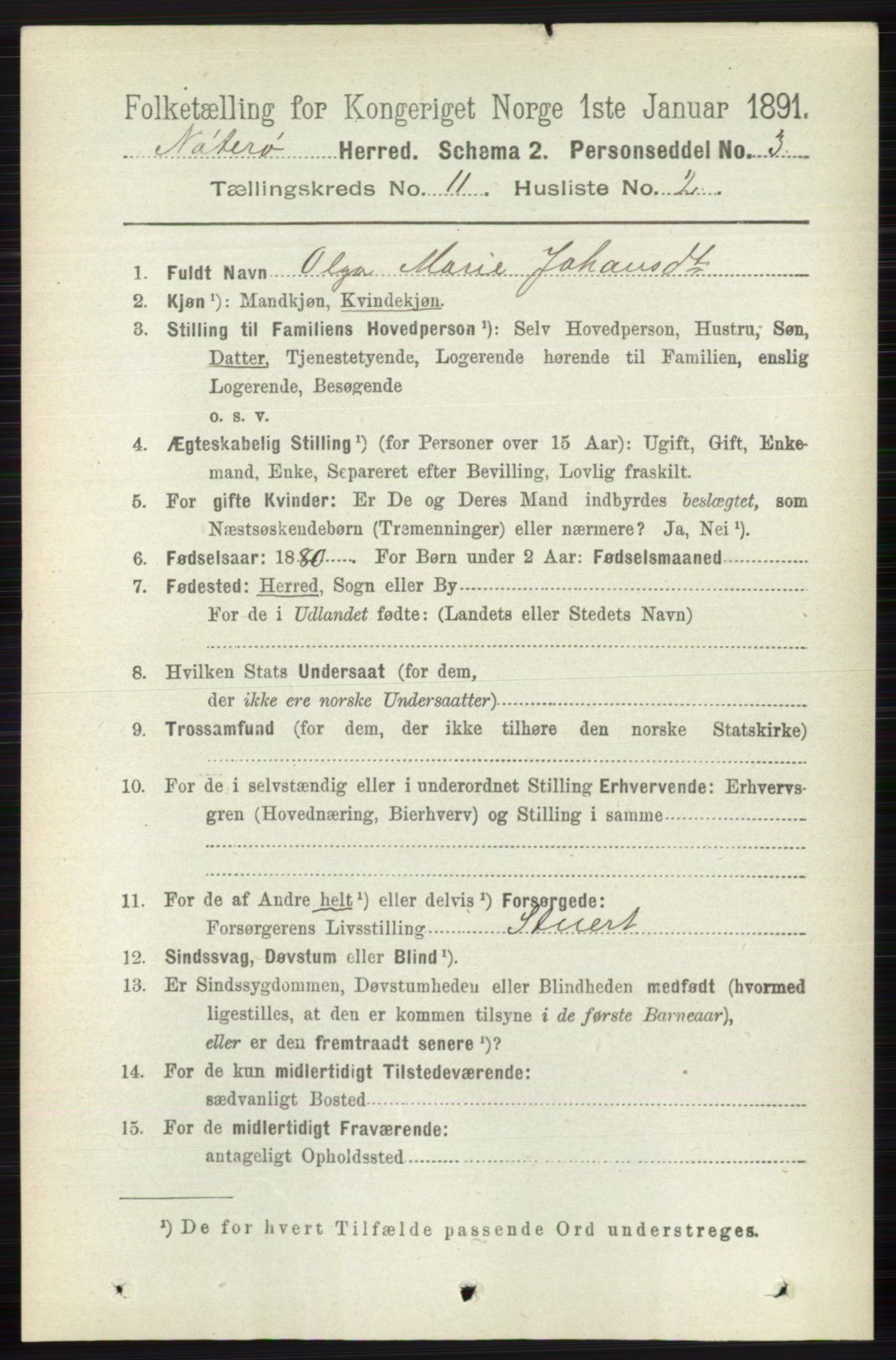 RA, 1891 census for 0722 Nøtterøy, 1891, p. 5822