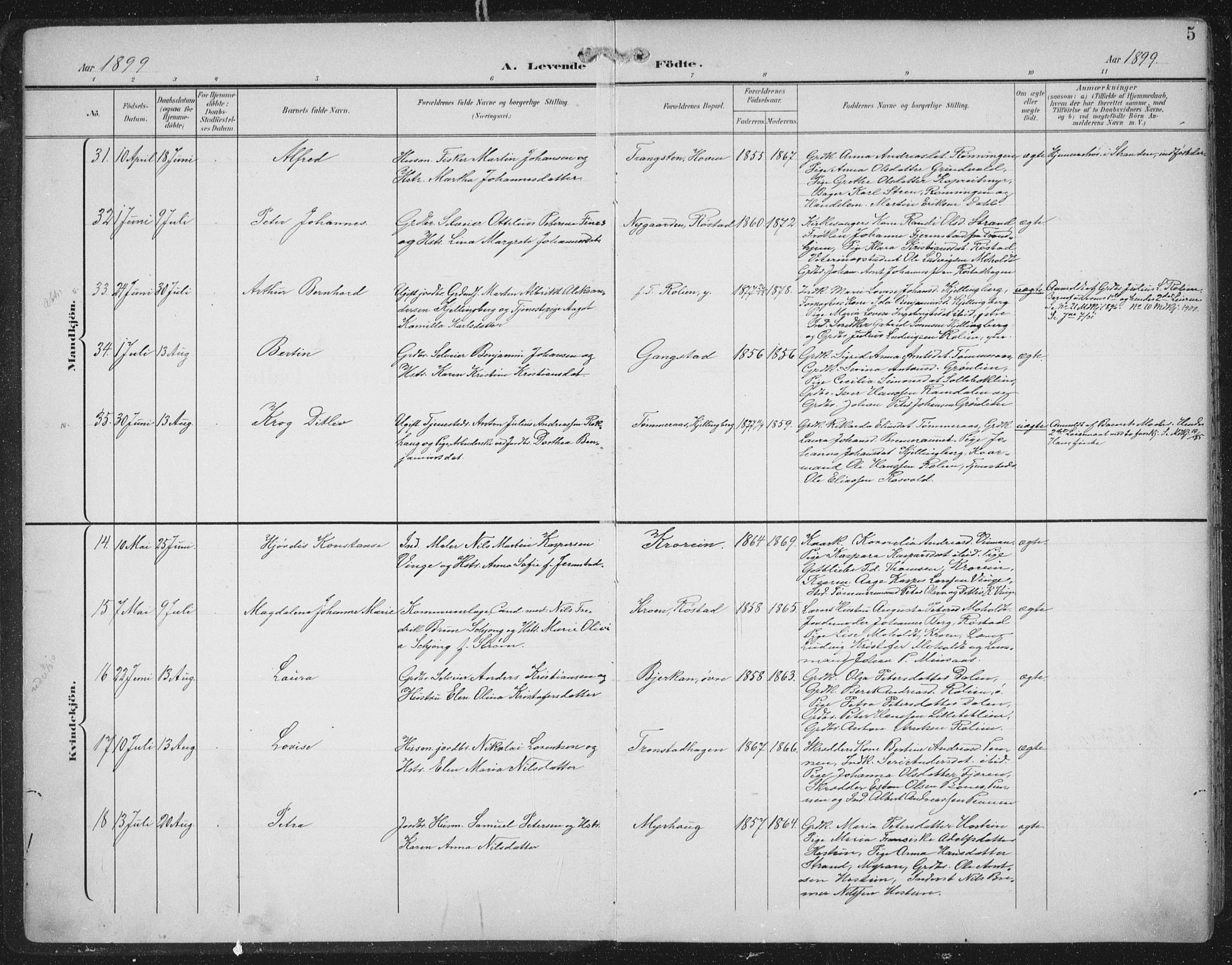 Ministerialprotokoller, klokkerbøker og fødselsregistre - Nord-Trøndelag, SAT/A-1458/701/L0011: Parish register (official) no. 701A11, 1899-1915, p. 5