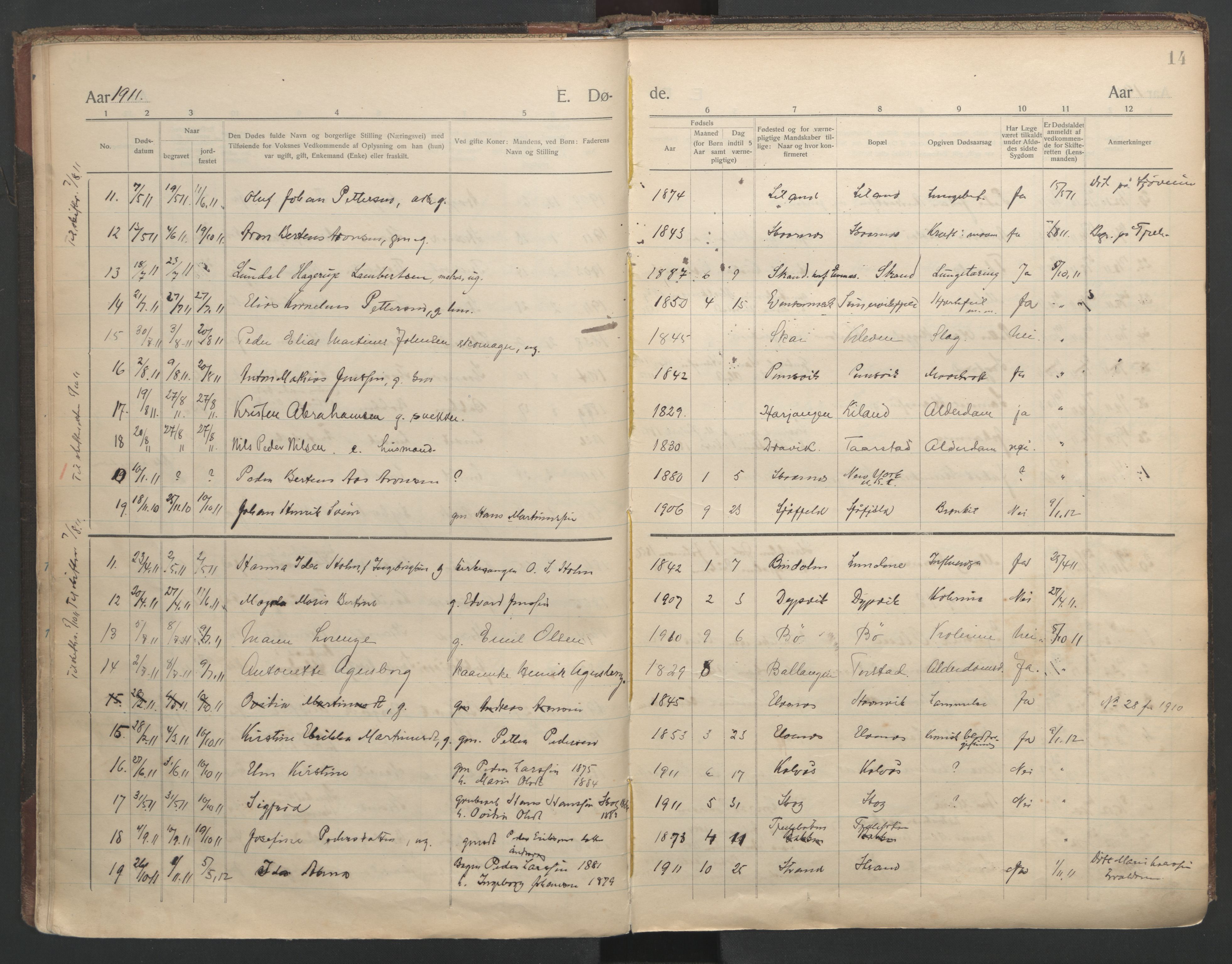 Ministerialprotokoller, klokkerbøker og fødselsregistre - Nordland, AV/SAT-A-1459/863/L0903: Parish register (official) no. 863A15, 1907-1937, p. 14