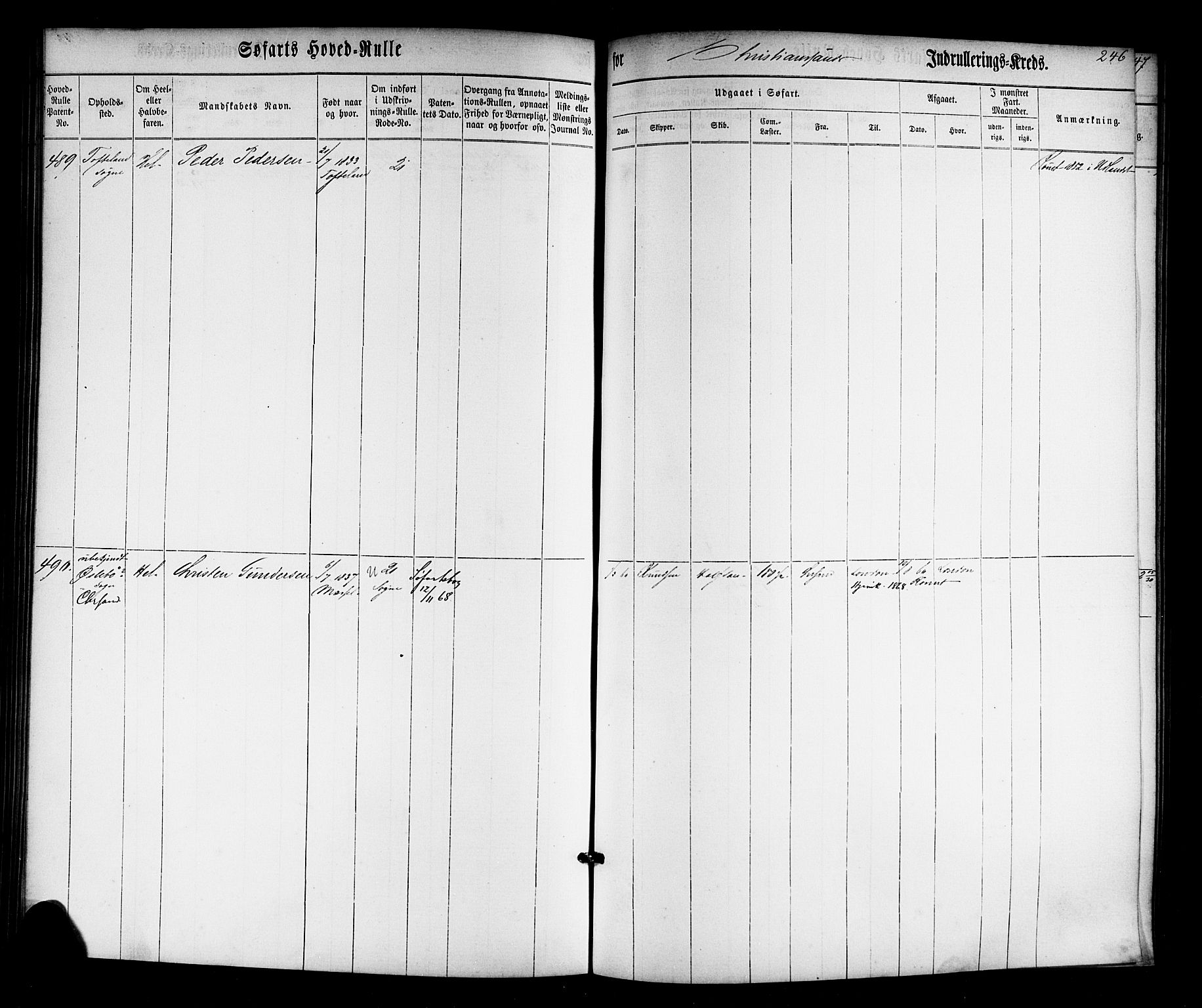 Kristiansand mønstringskrets, AV/SAK-2031-0015/F/Fb/L0022: Hovedrulle nr 1-766, dublett, J-1, 1860-1870, p. 248