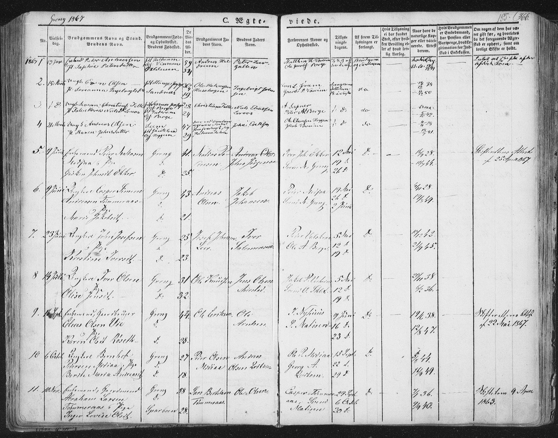 Ministerialprotokoller, klokkerbøker og fødselsregistre - Nord-Trøndelag, SAT/A-1458/758/L0513: Parish register (official) no. 758A02 /1, 1839-1868, p. 155