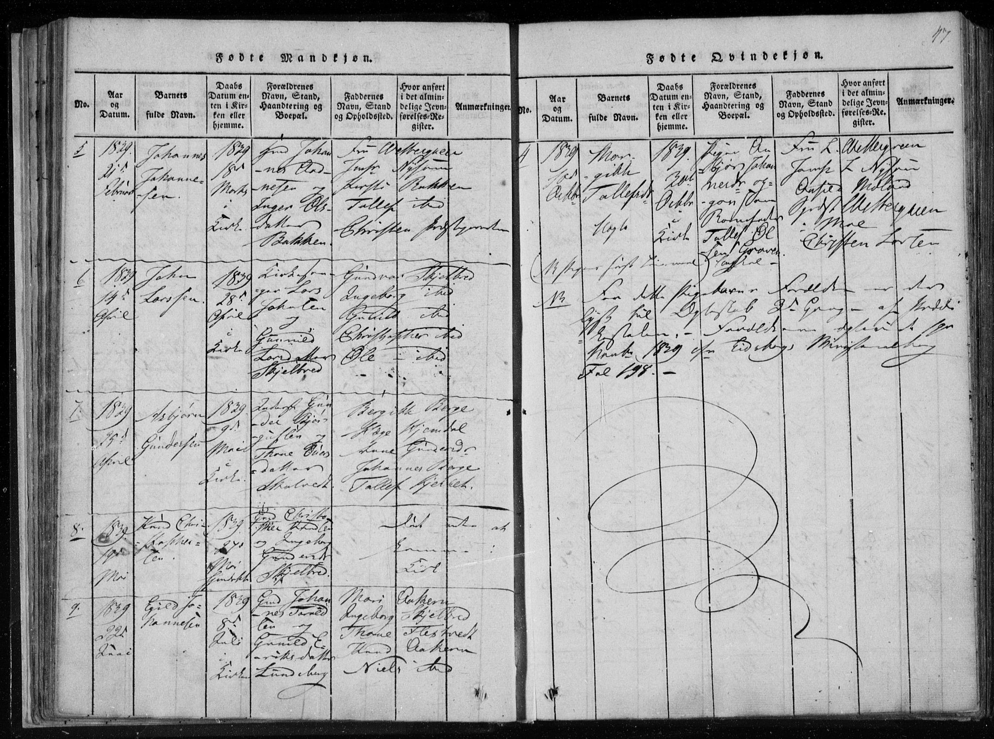 Lårdal kirkebøker, SAKO/A-284/F/Fa/L0005: Parish register (official) no. I 5, 1815-1860, p. 47
