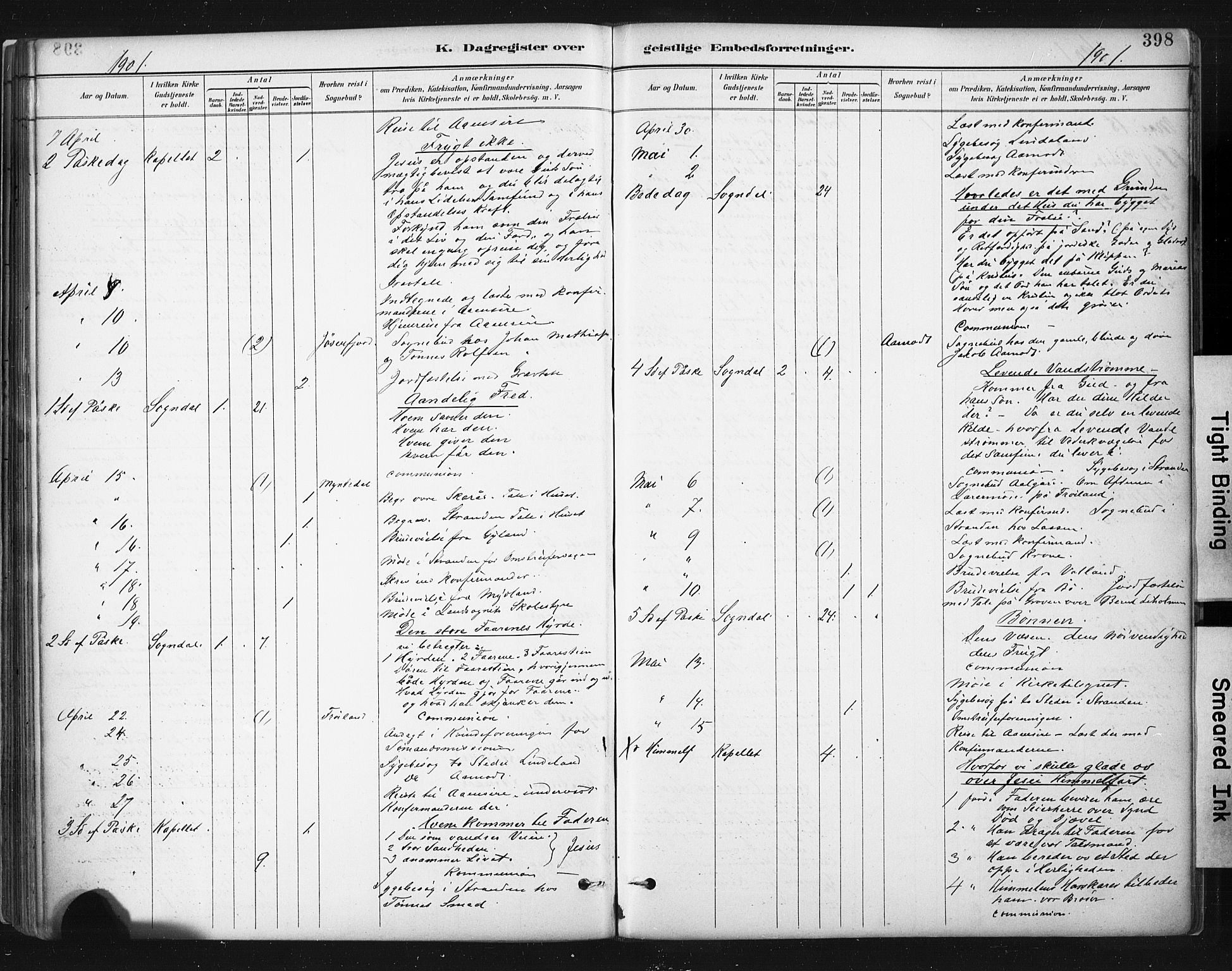 Sokndal sokneprestkontor, AV/SAST-A-101808: Parish register (official) no. A 11.2, 1887-1905, p. 398