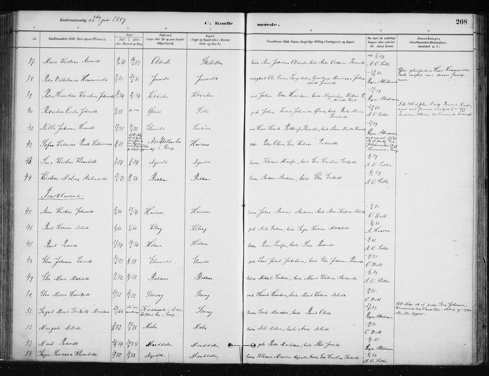 Lyngen sokneprestembete, AV/SATØ-S-1289/H/He/Hea/L0007kirke: Parish register (official) no. 7, 1879-1890, p. 208