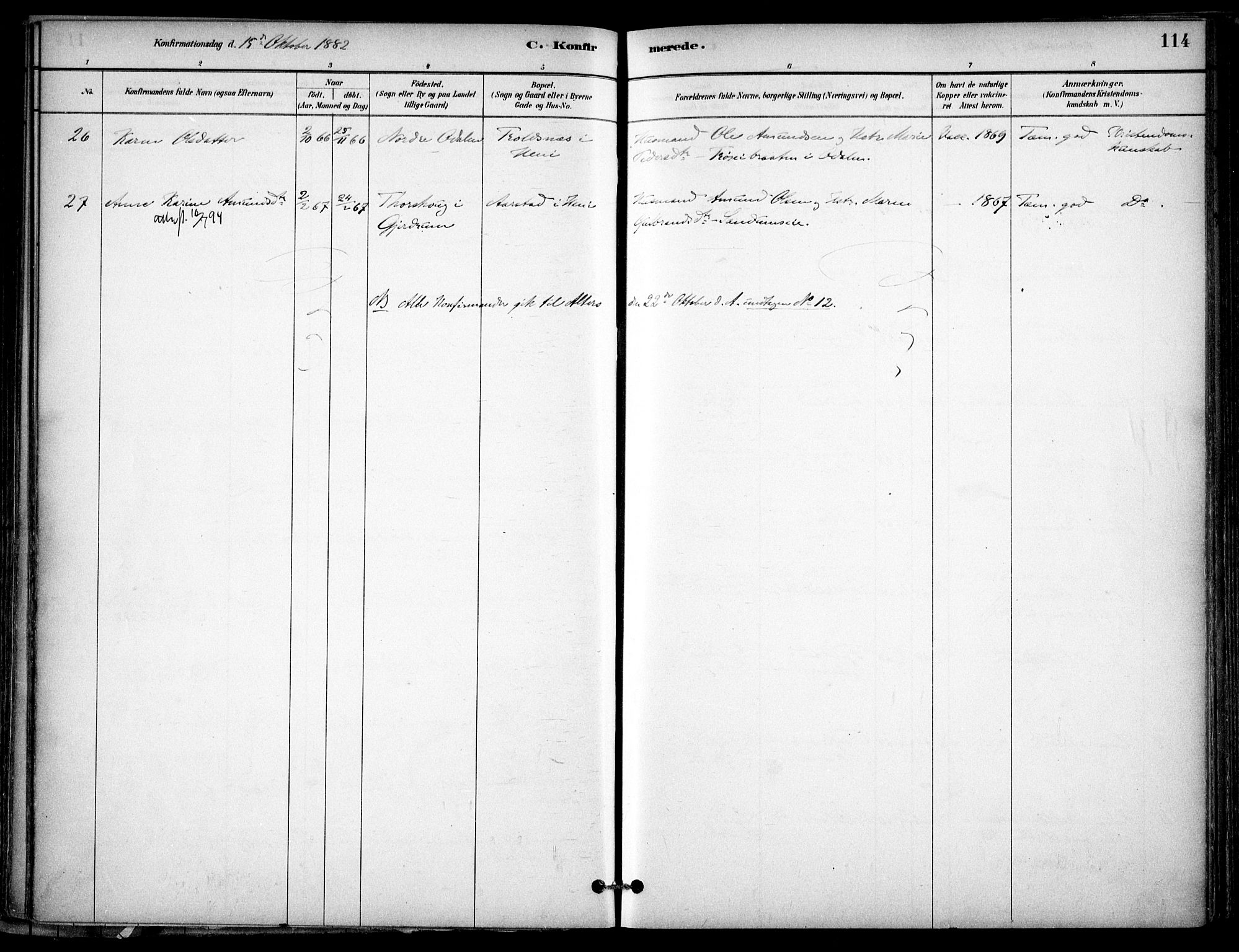 Gjerdrum prestekontor Kirkebøker, AV/SAO-A-10412b/F/Fb/L0001: Parish register (official) no. II 1, 1881-1921, p. 114