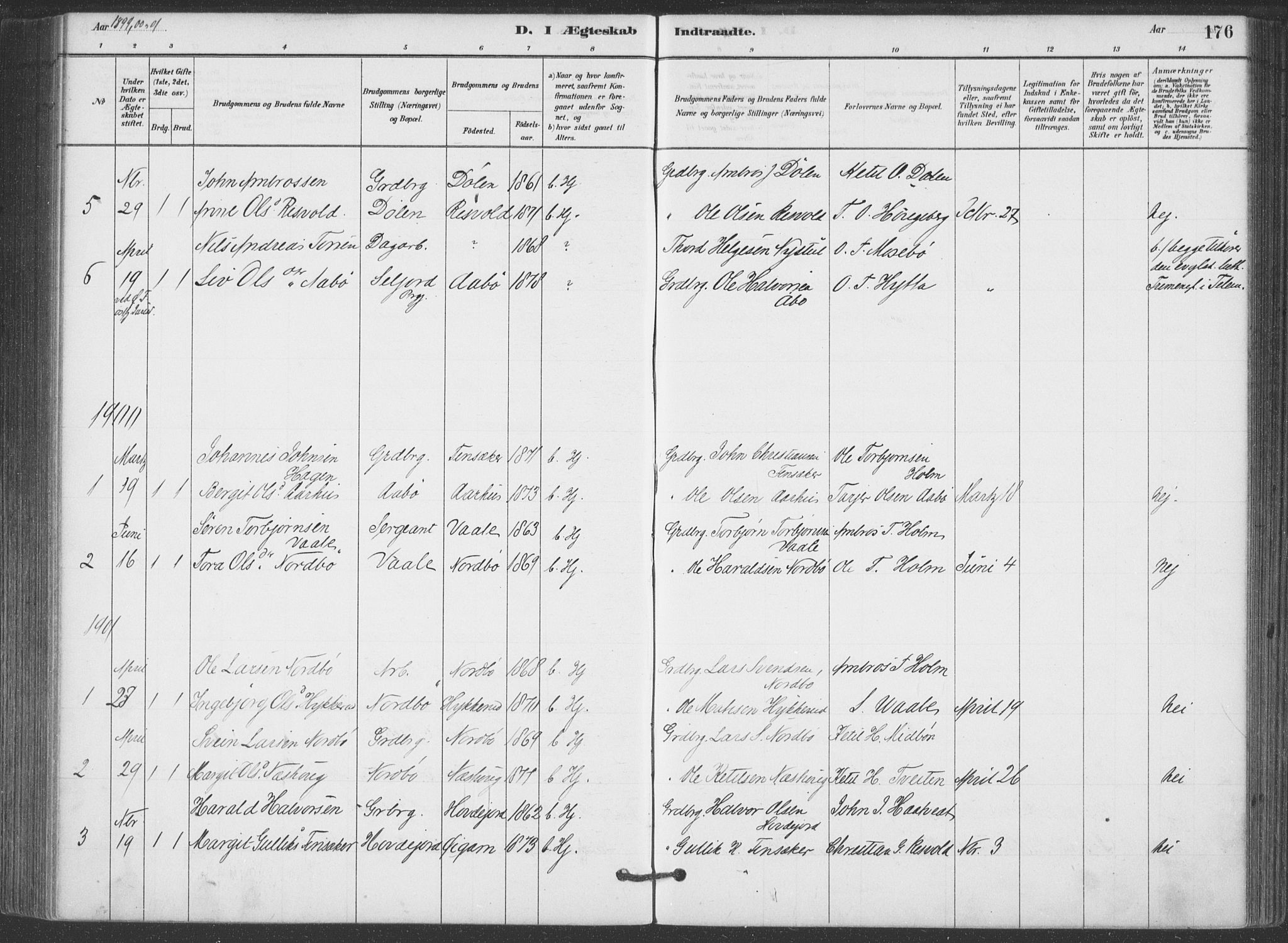 Hjartdal kirkebøker, SAKO/A-270/F/Fa/L0010: Parish register (official) no. I 10, 1880-1929, p. 176