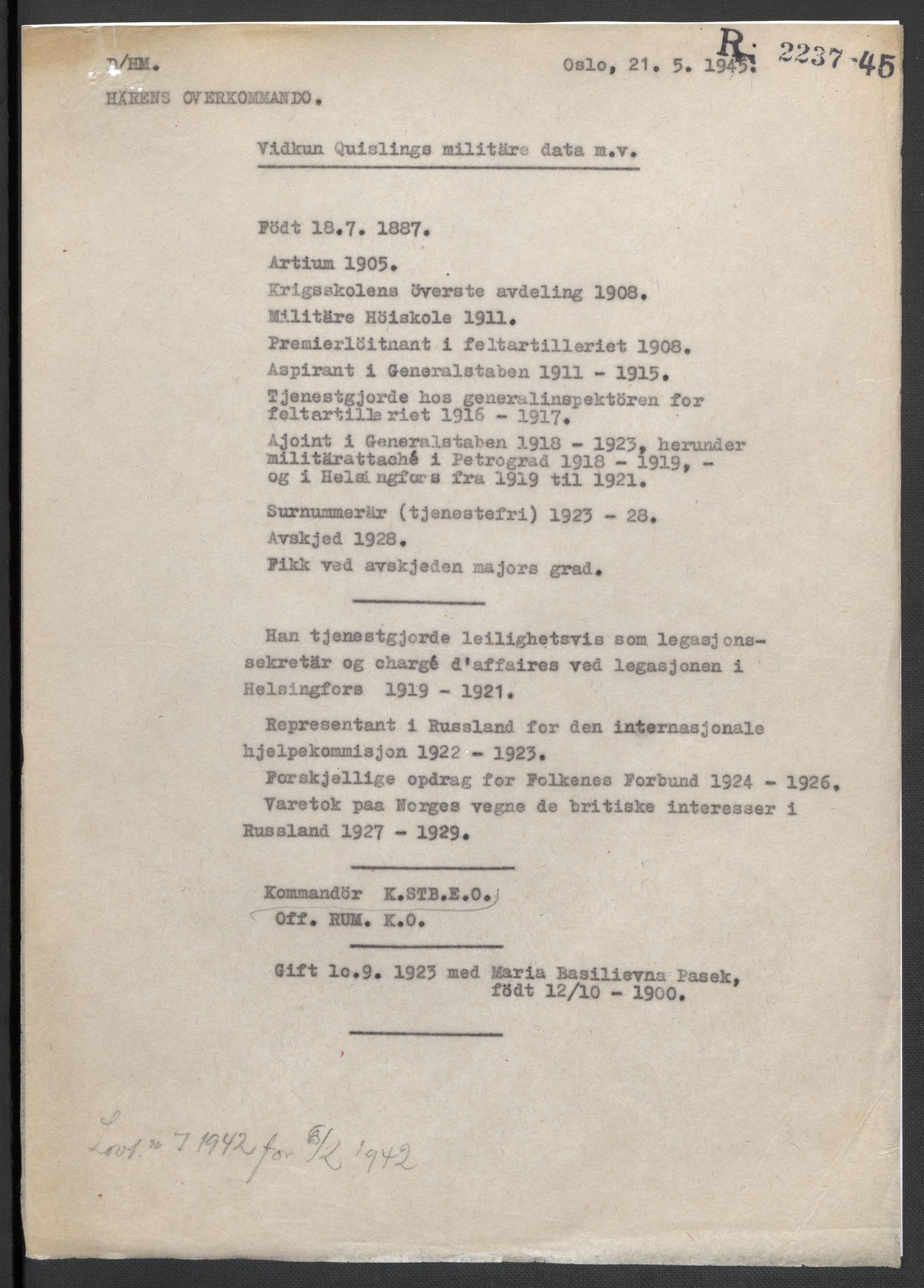 Landssvikarkivet, Oslo politikammer, RA/S-3138-01/D/Da/L0003: Dnr. 29, 1945, p. 762