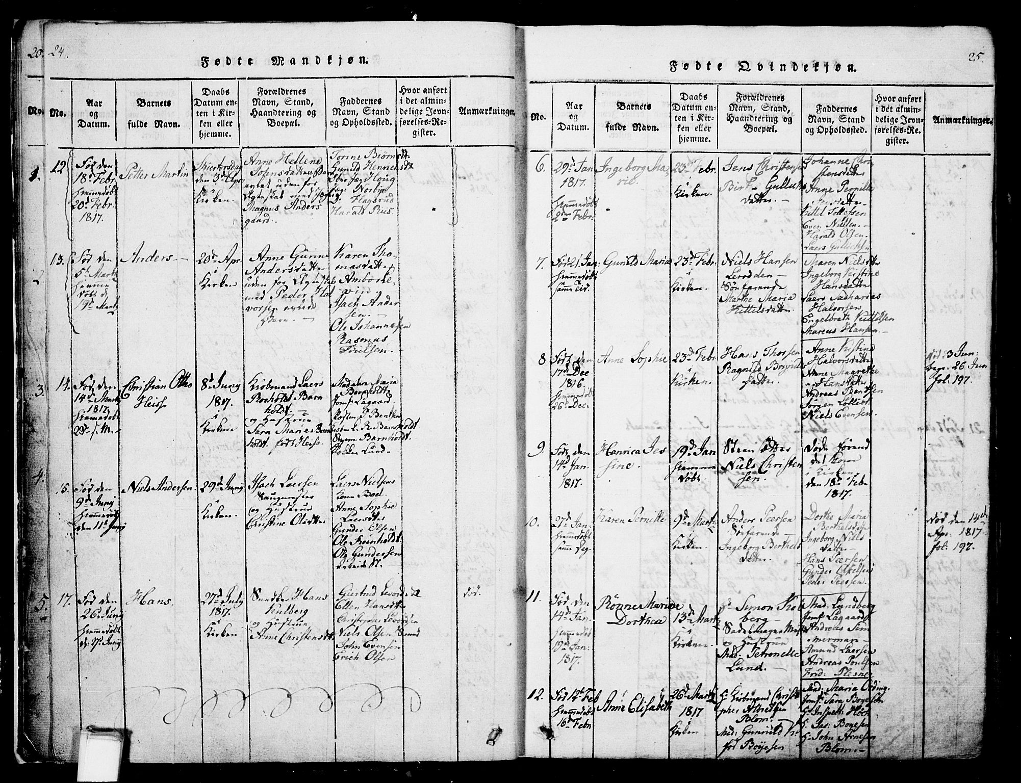 Skien kirkebøker, SAKO/A-302/G/Ga/L0002: Parish register (copy) no. 2, 1814-1842, p. 24-25